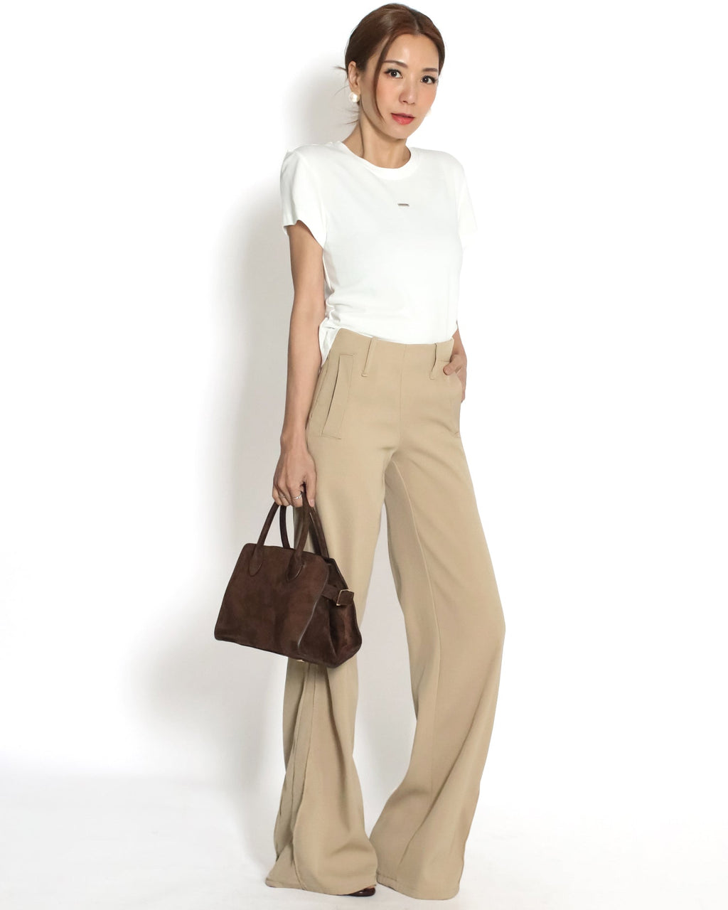 beige low rise cotton straight leg pants *pre-order