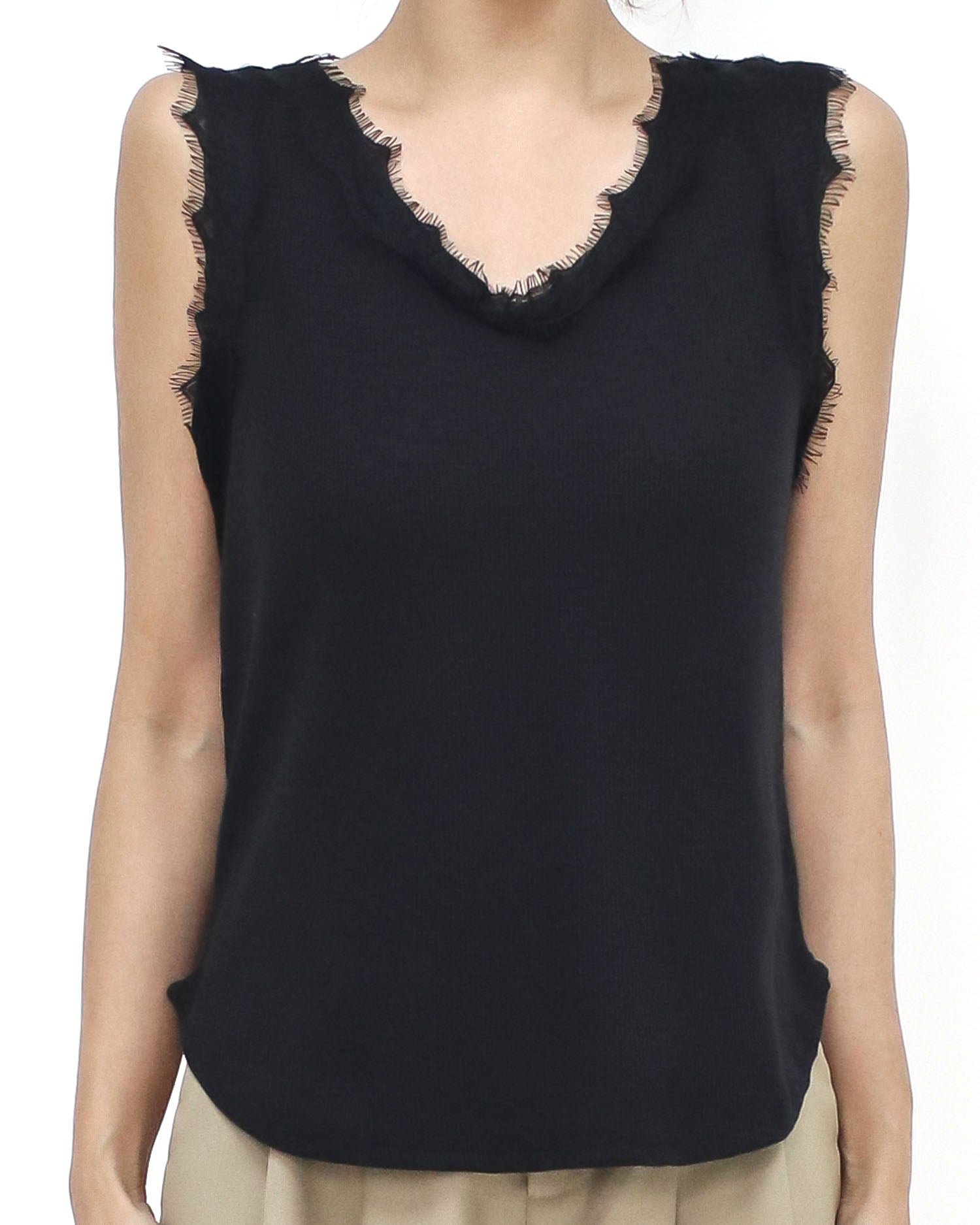 black ottoman lace trim vest *pre-order*