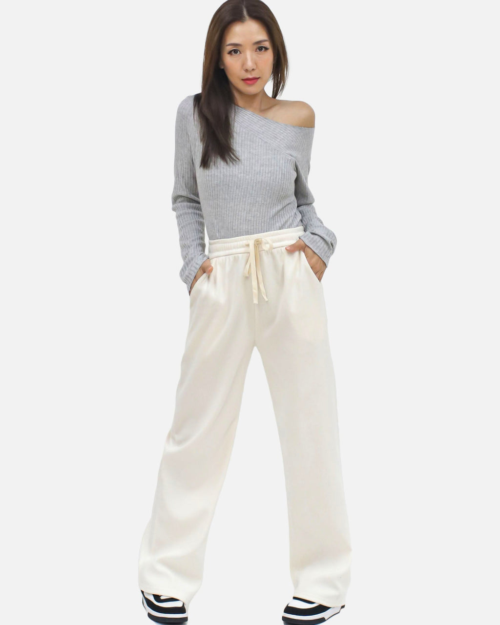 ivory corduroy straight legs pants