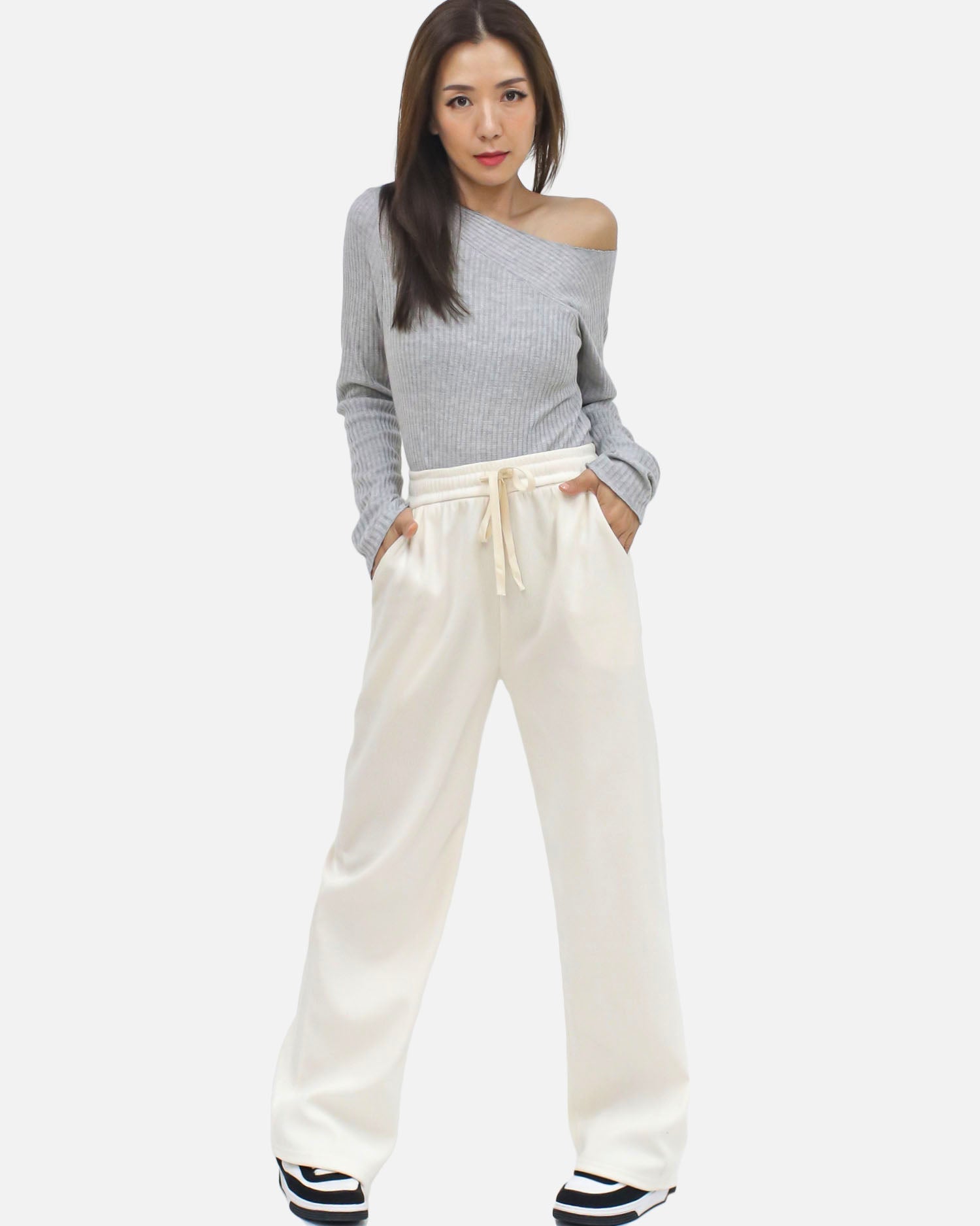 ivory corduroy straight legs pants