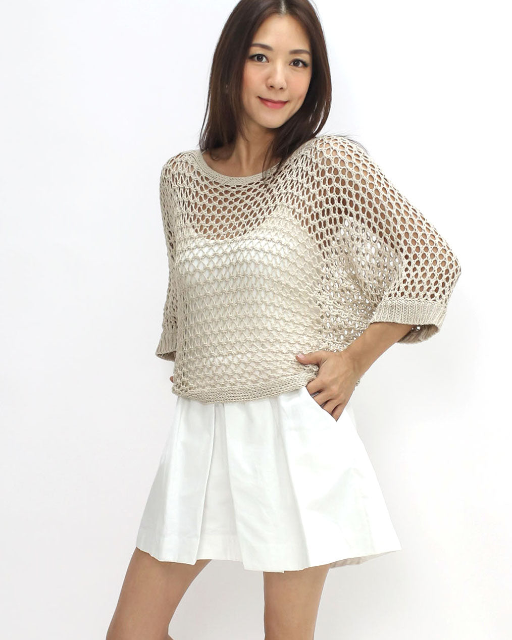 beige cage fine knitted batwing top *pre-order*
