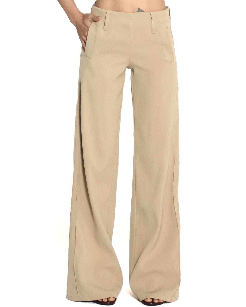 beige low rise cotton straight leg pants *pre-order