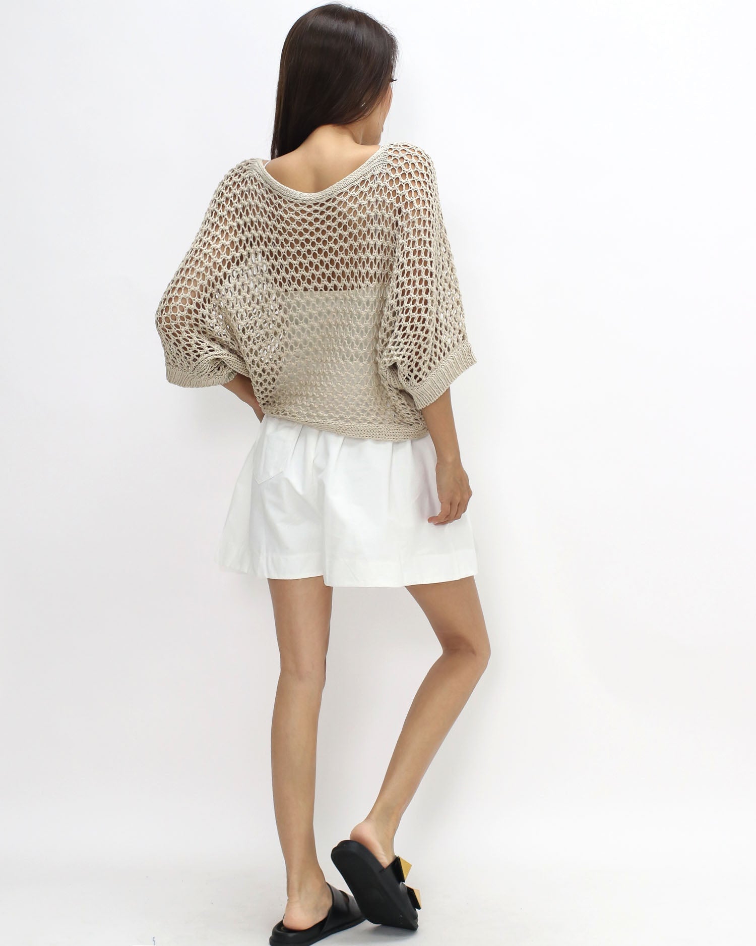 beige cage fine knitted batwing top *pre-order*
