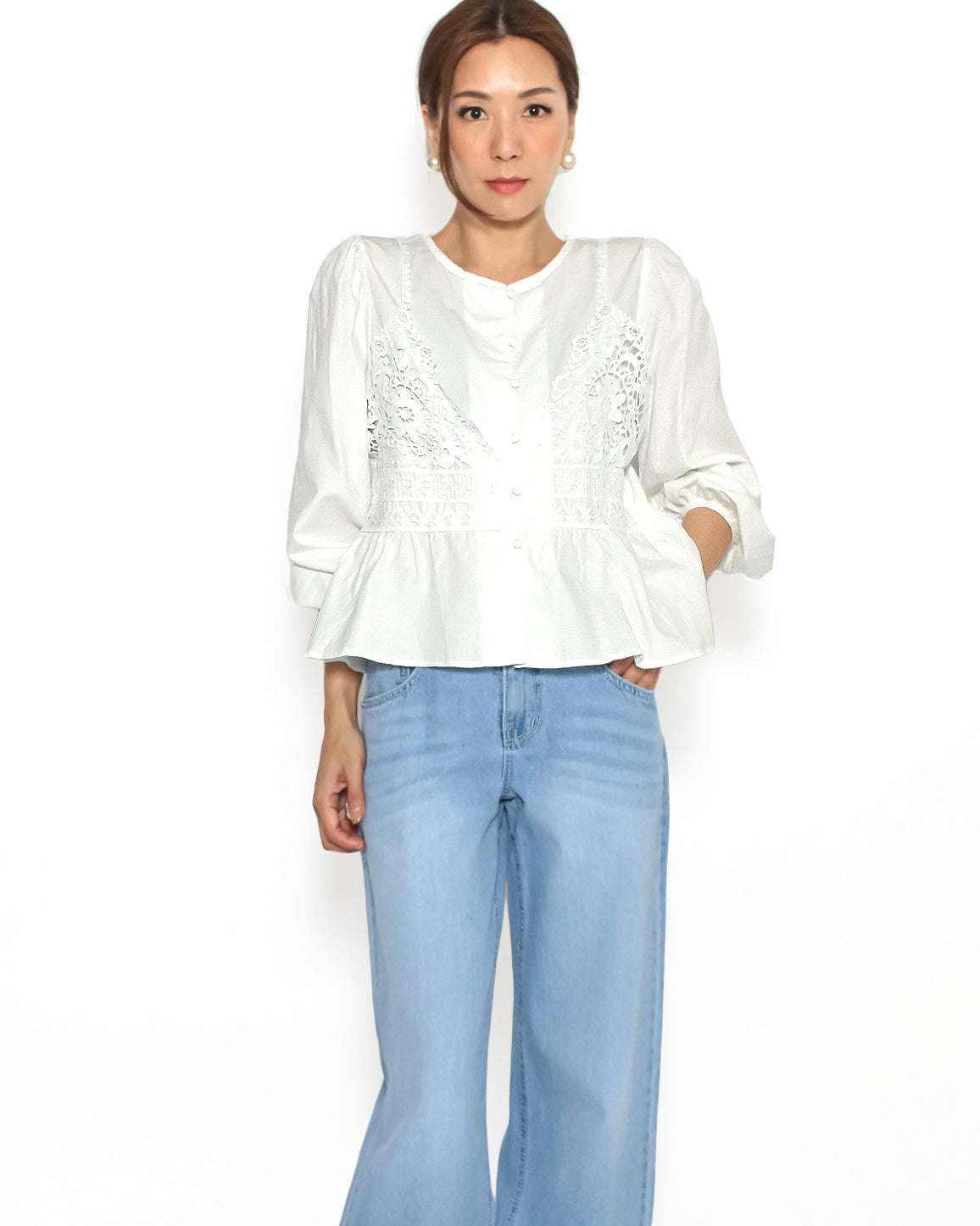 ivory w/ crochet slip flare shirt *pre-order*