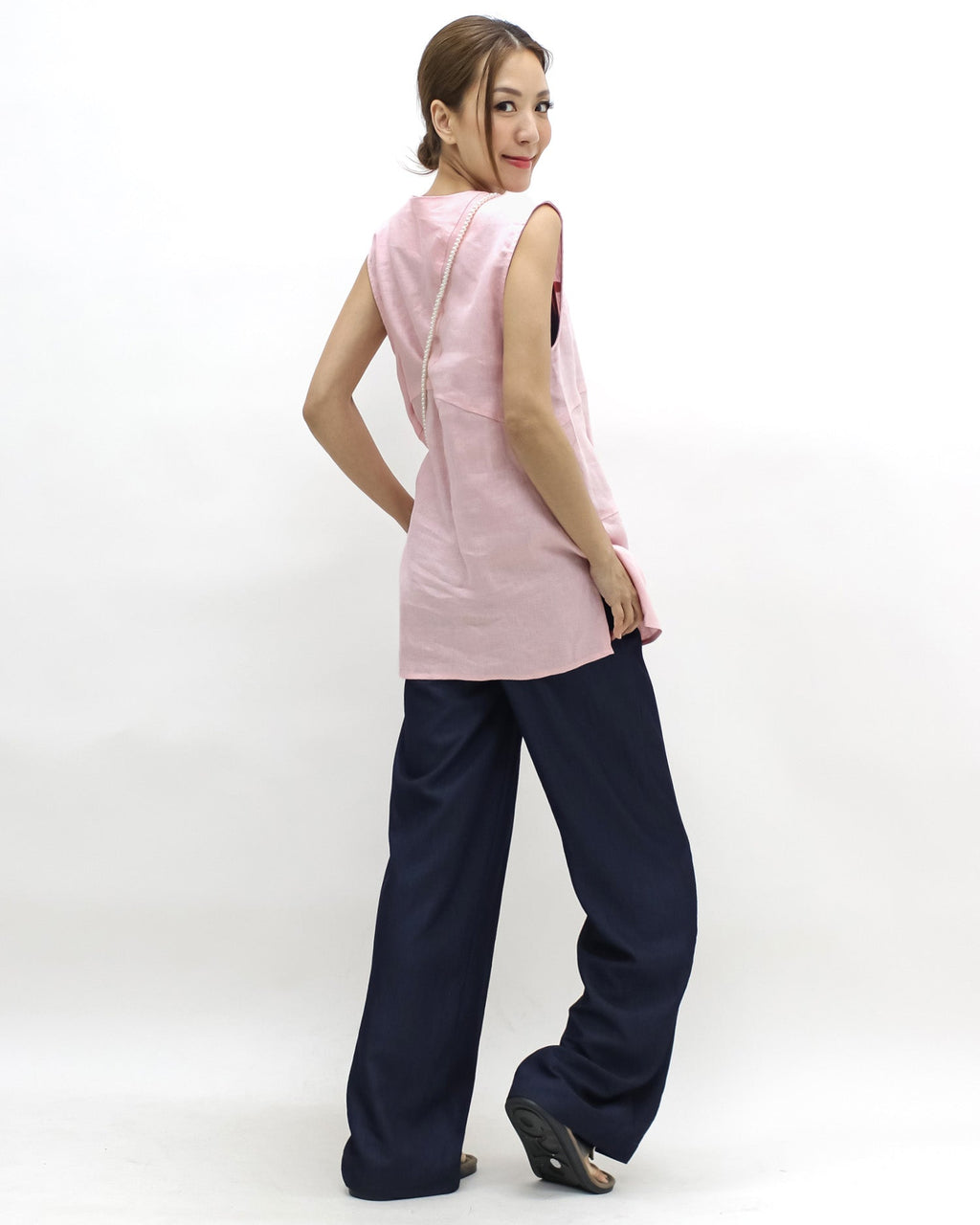 pink linen longline vest