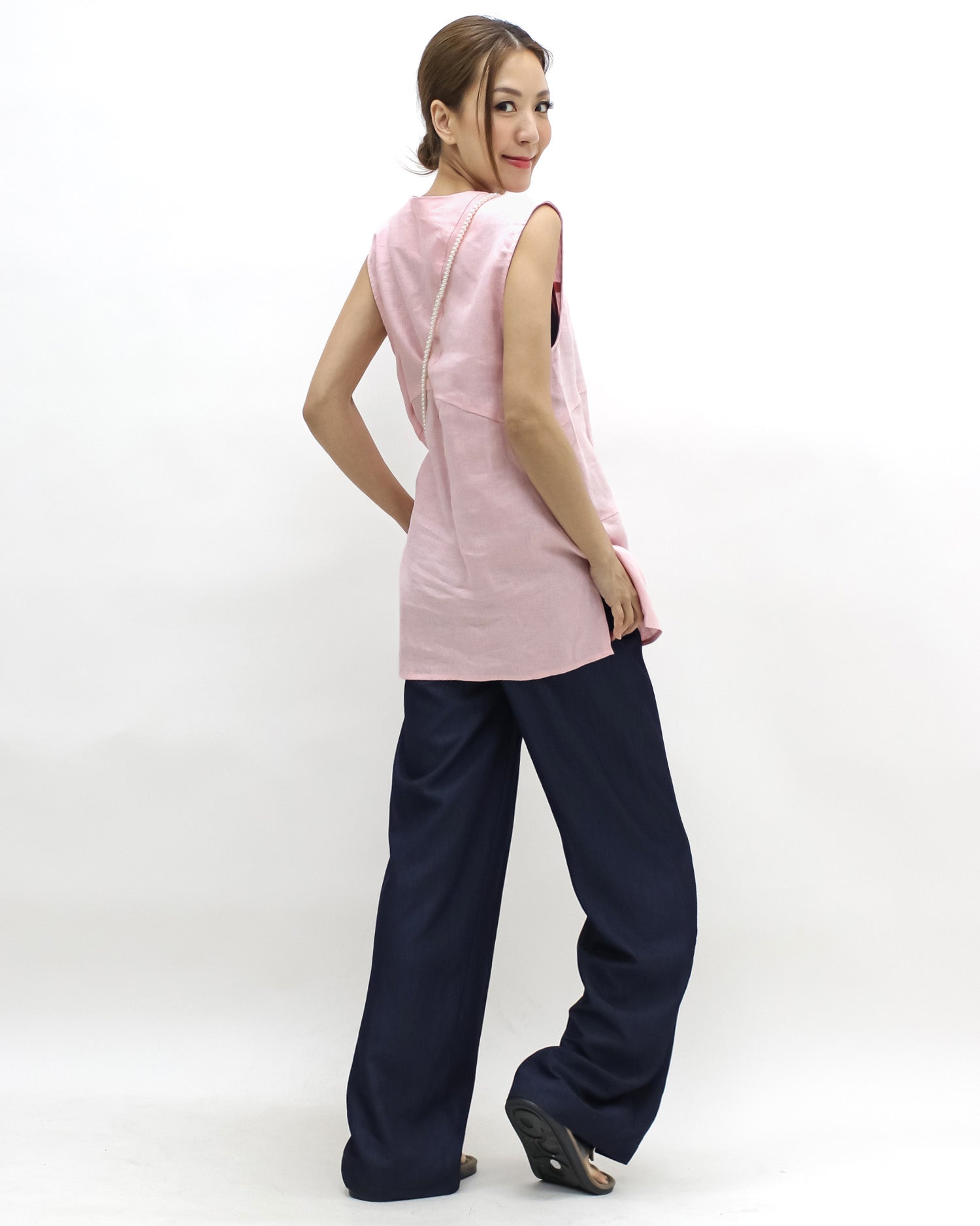 pink linen longline vest