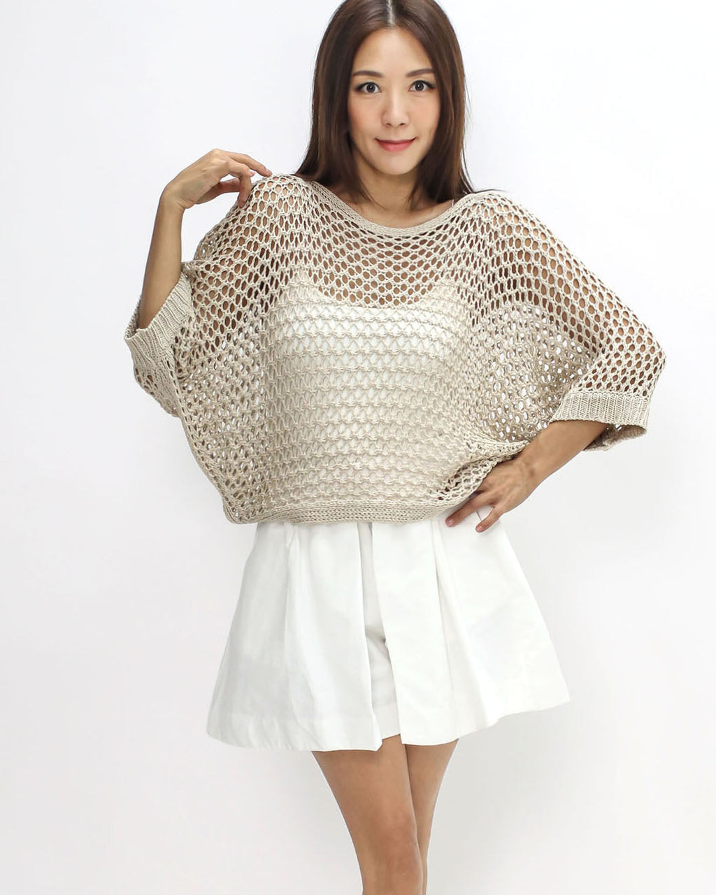 beige cage fine knitted batwing top *pre-order*
