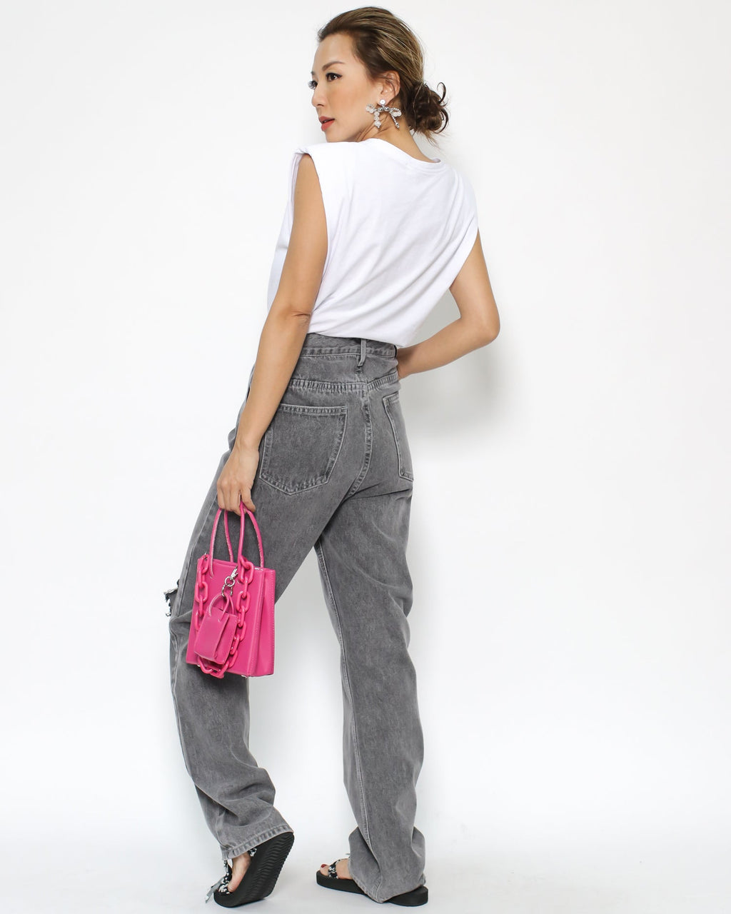 grey ripped straight legs jeans *pre-order*