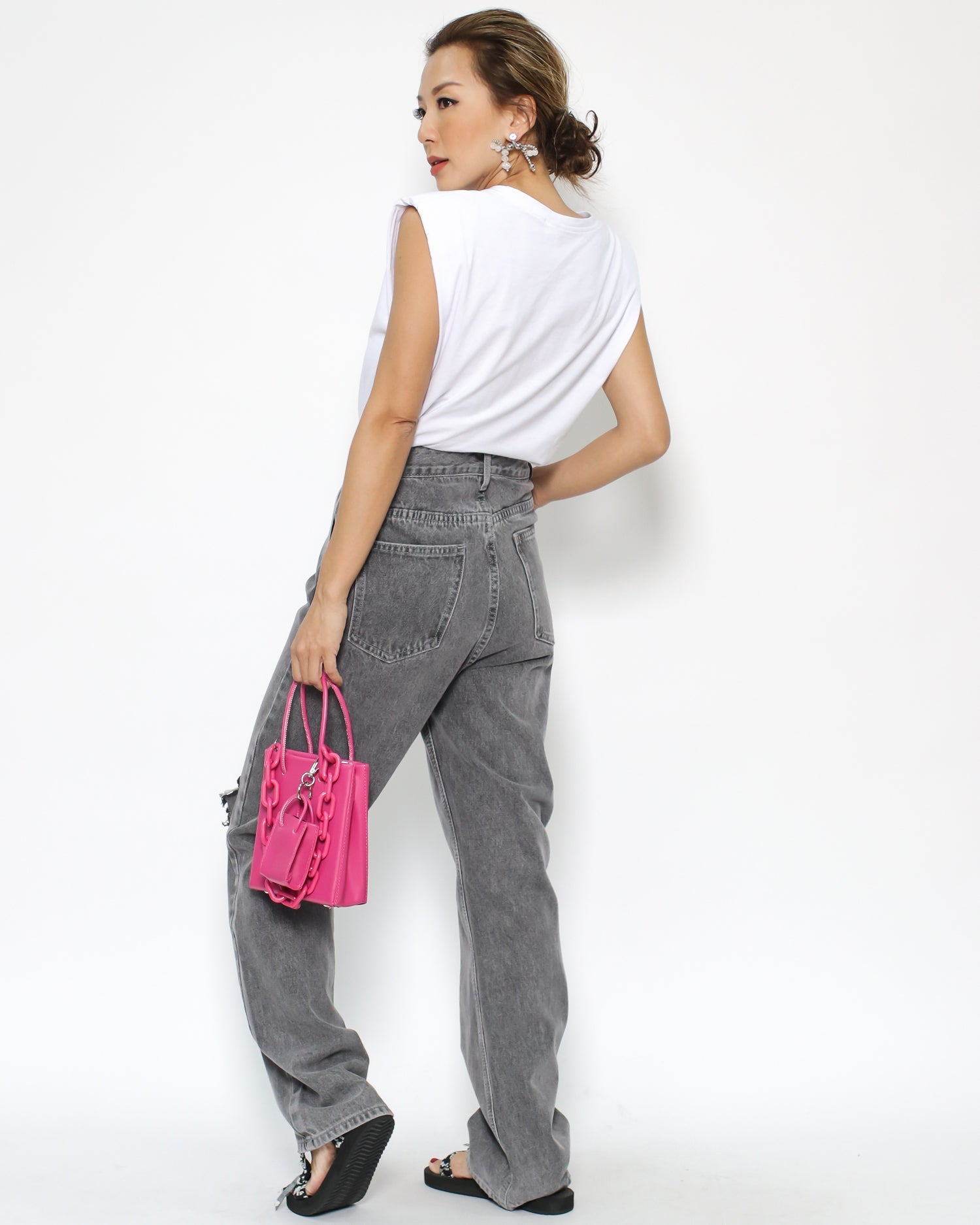 grey ripped straight legs jeans *pre-order*