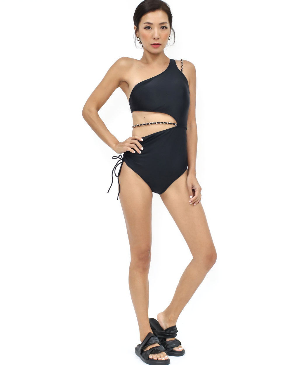 black chains cutout one shoulder piece swimwear *pre-order*