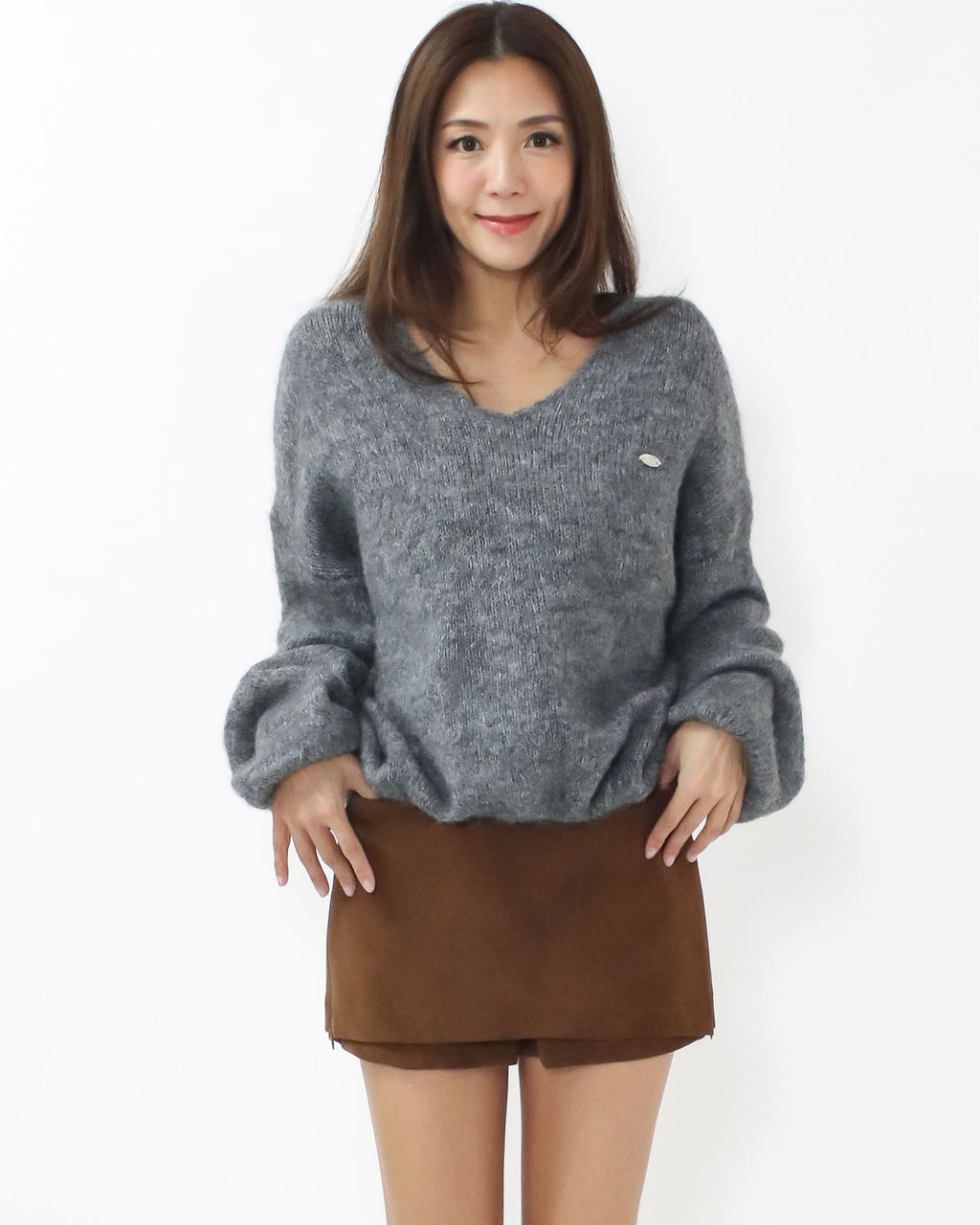 grey puff sleeves knitted top *pre-order*