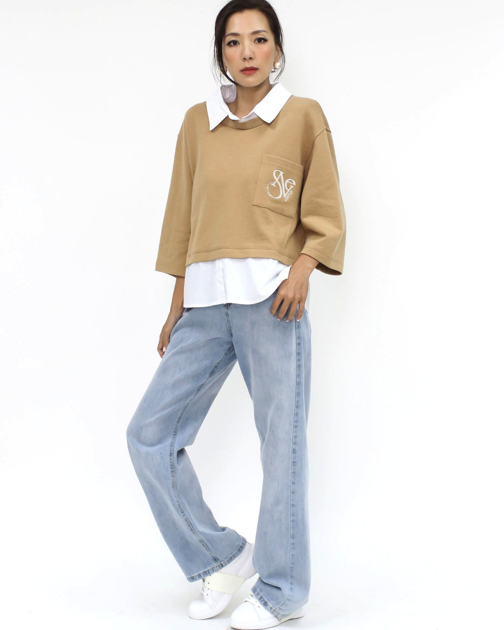 light blue denim straight legs jeans-S