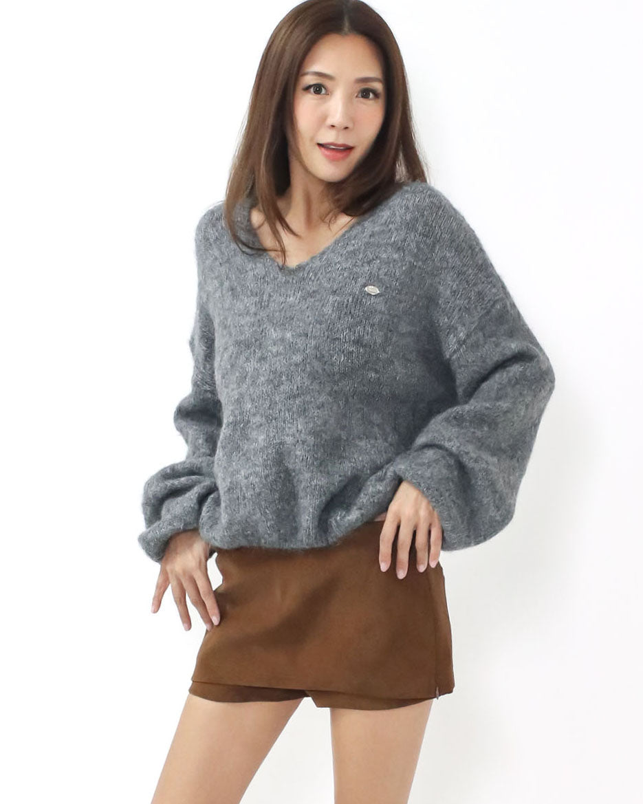 grey puff sleeves knitted top *pre-order*