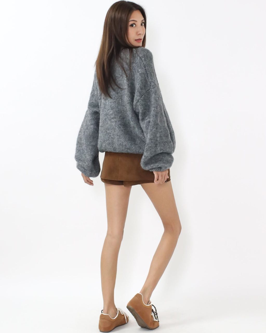 grey puff sleeves knitted top *pre-order*
