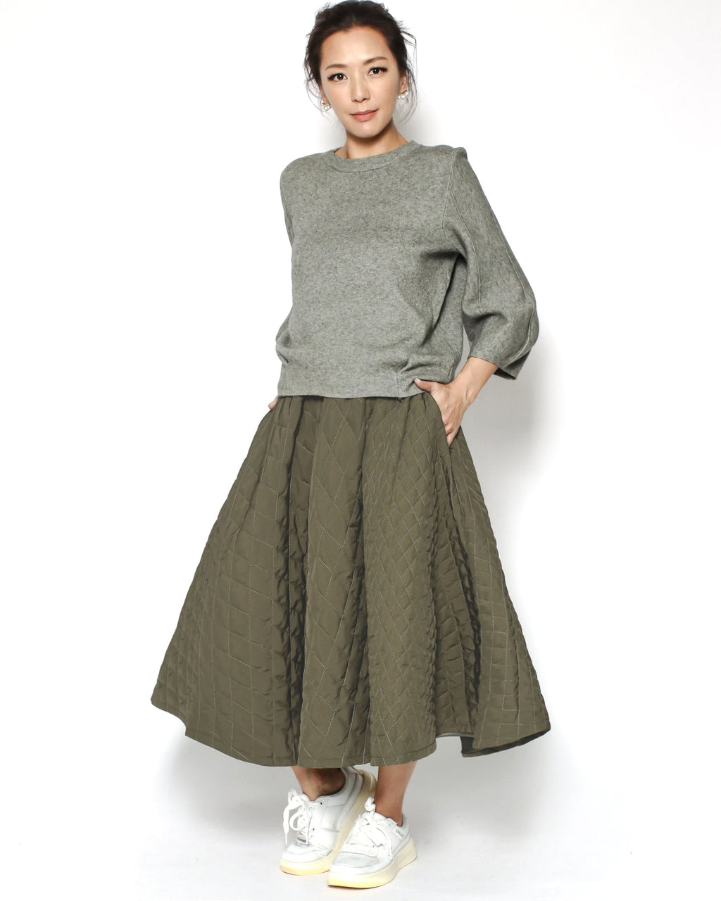 green quilted flare skirt *pre-order*
