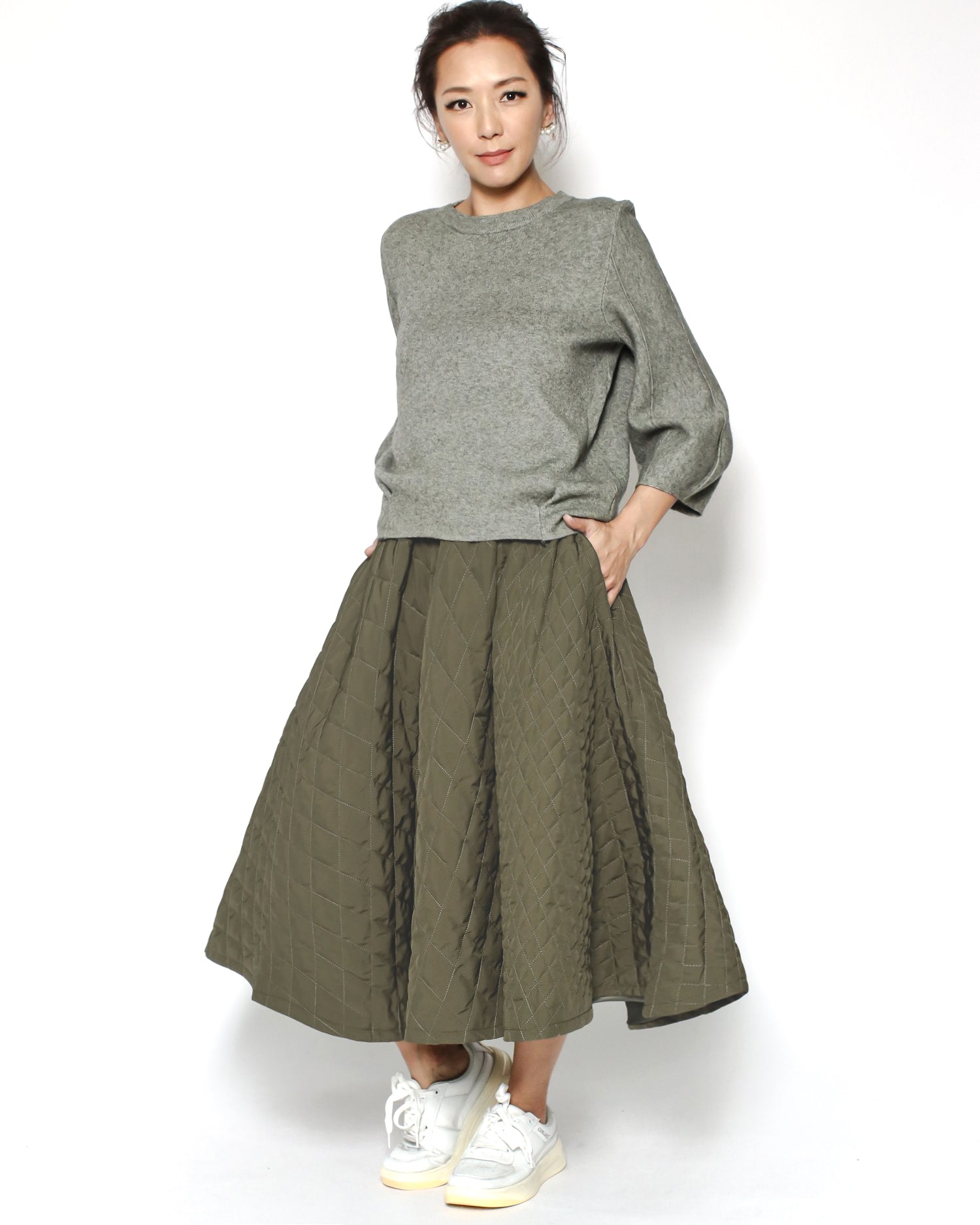 green quilted flare skirt *pre-order*