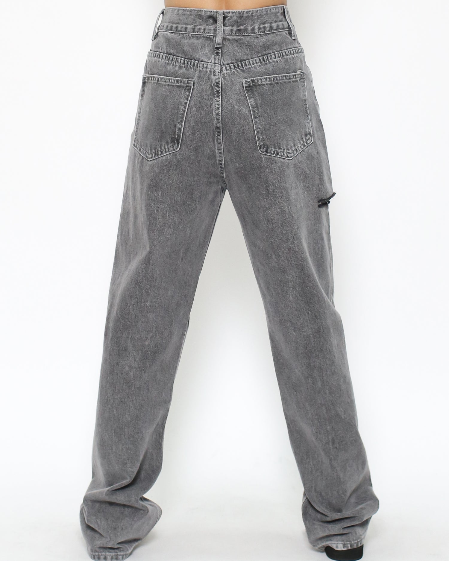 grey ripped straight legs jeans *pre-order*