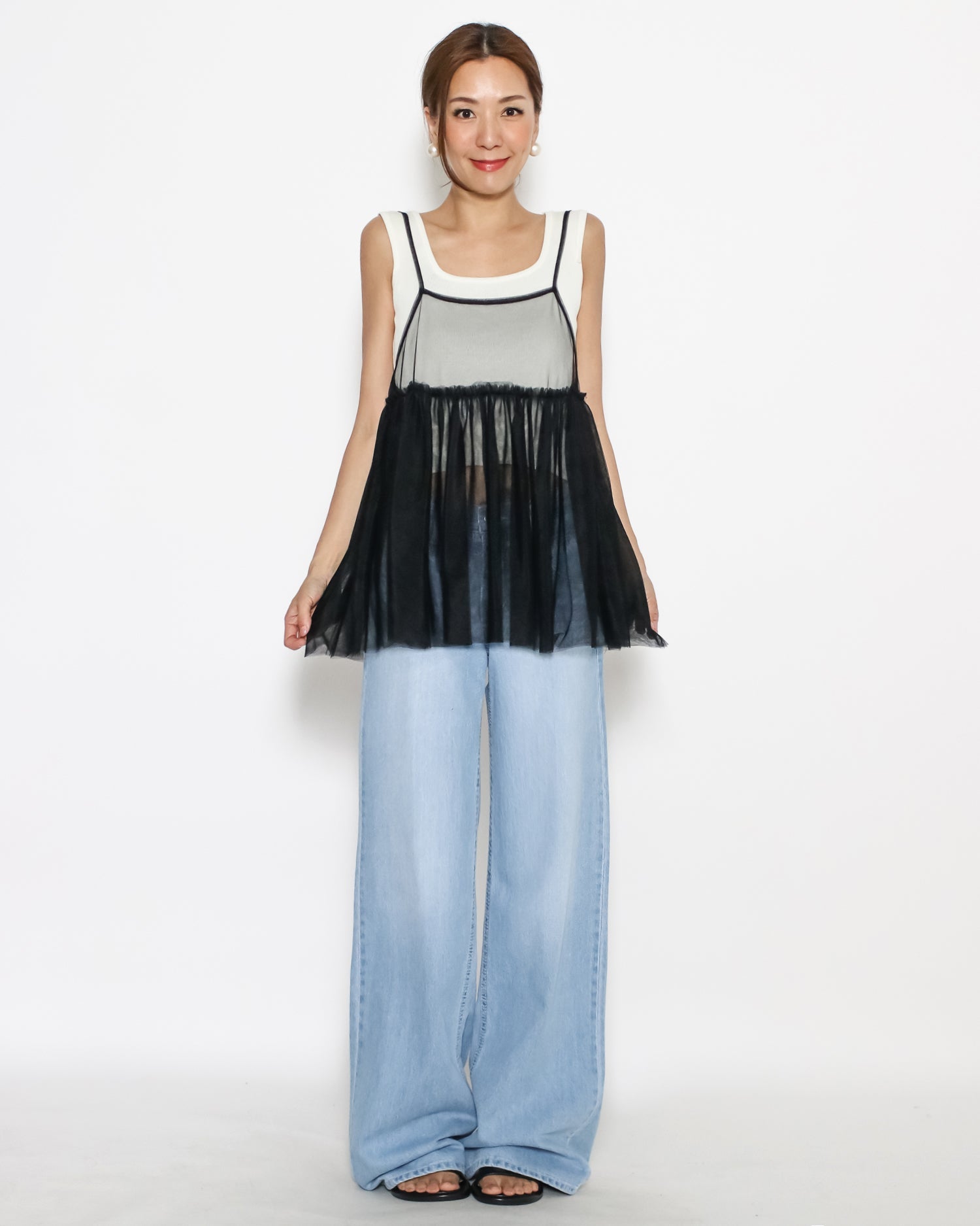 black mesh layer sheer slip