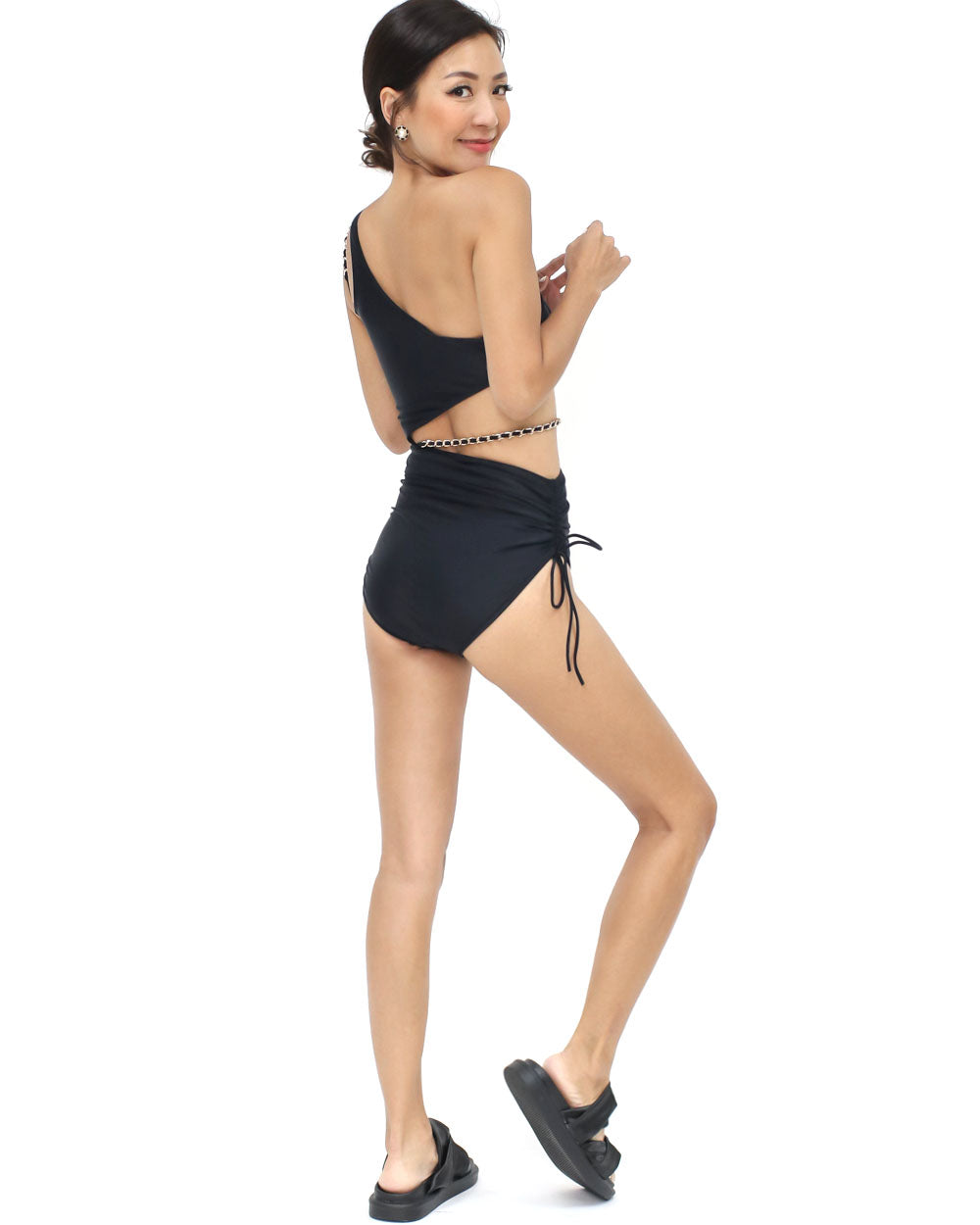 black chains cutout one shoulder piece swimwear *pre-order*