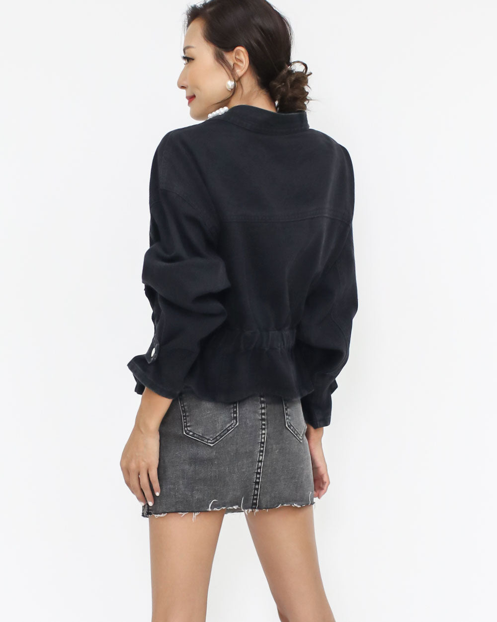 black denim pearls & diamonds studs jacket *pre-order*