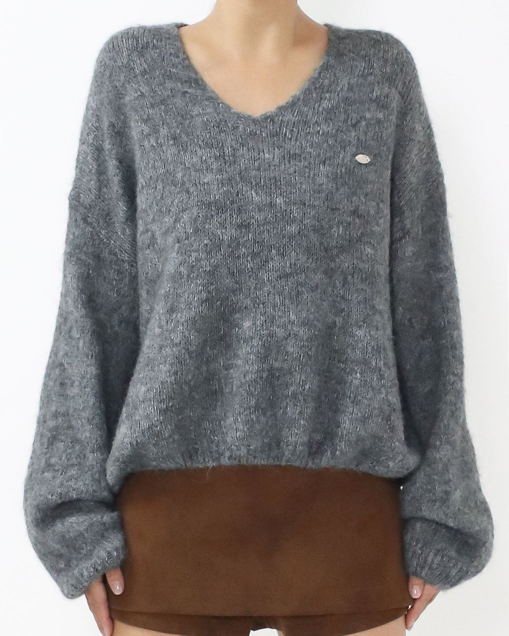 grey puff sleeves knitted top *pre-order*