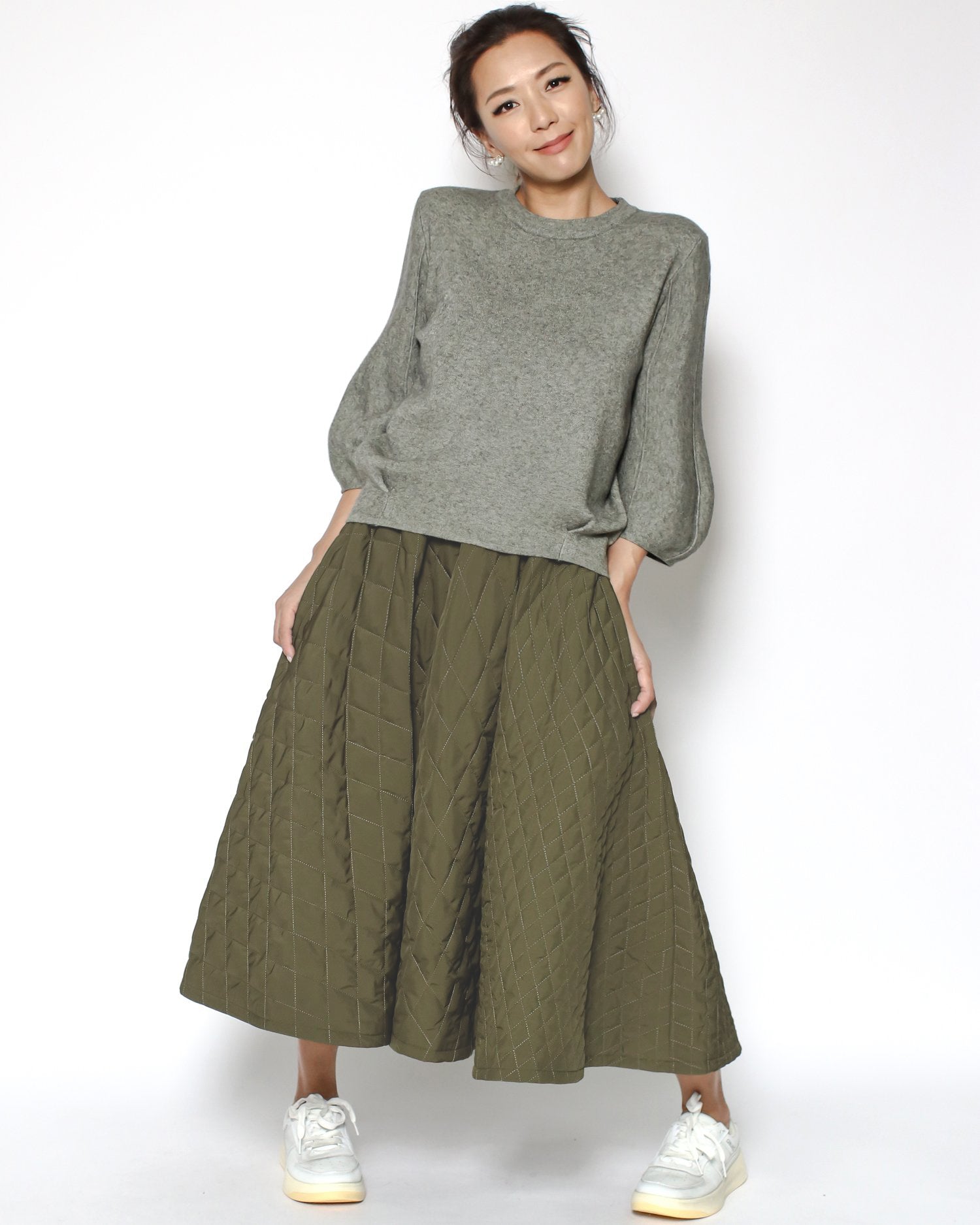 green quilted flare skirt *pre-order*