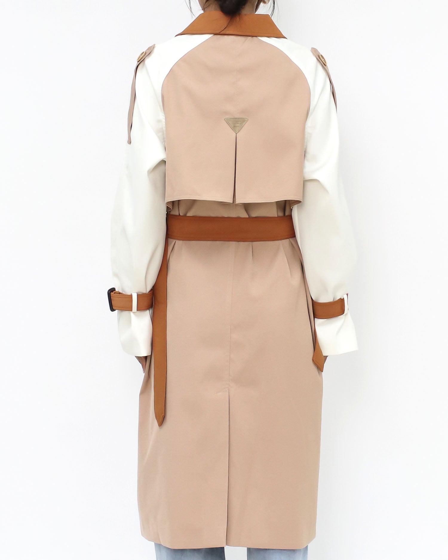 nude brown & ivory longline jacket w/ belt *pre-order*