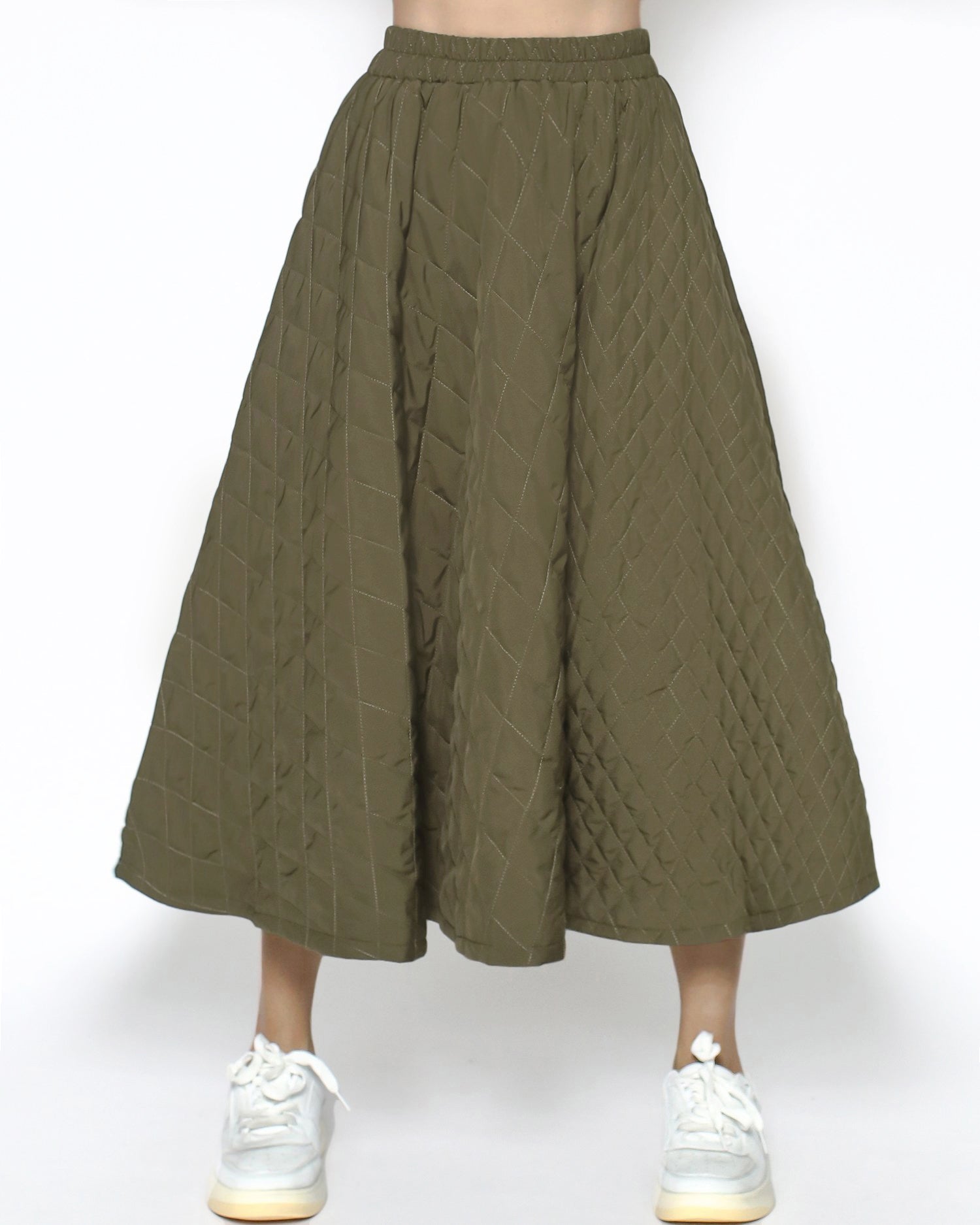 green quilted flare skirt *pre-order*