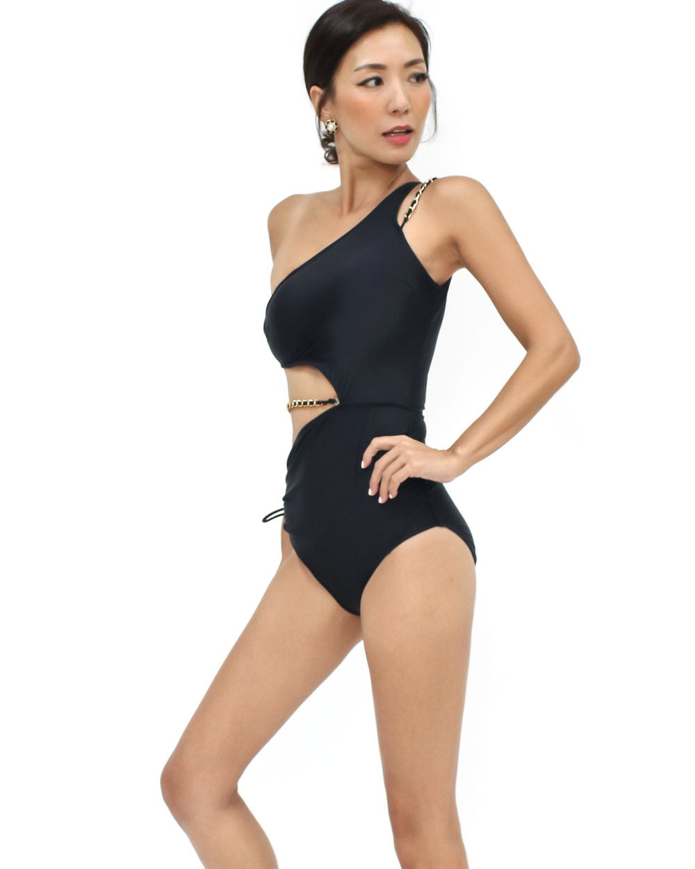 black chains cutout one shoulder piece swimwear *pre-order*