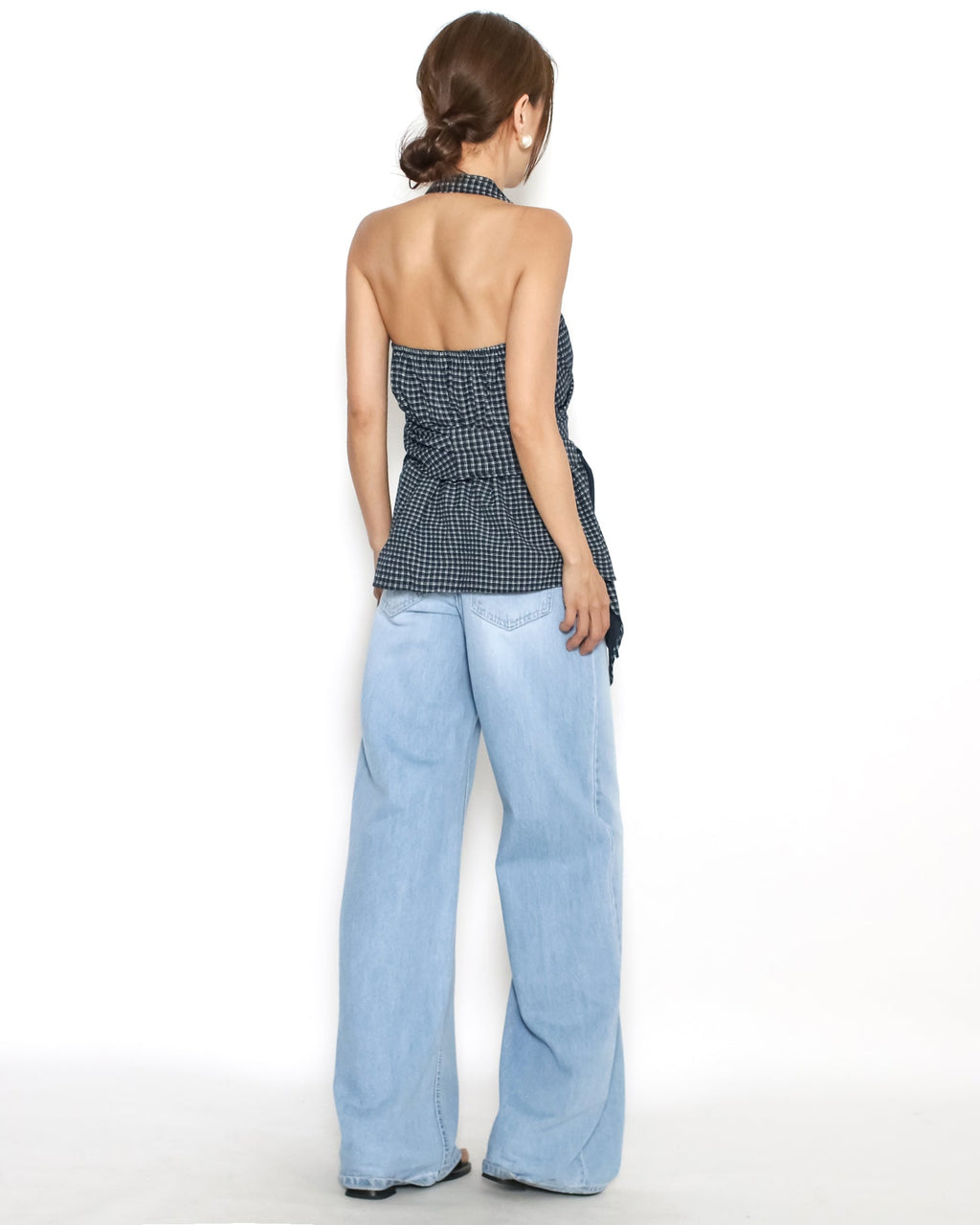 navy w/ ivory checkers wrap halter shirt vest *pre-order*