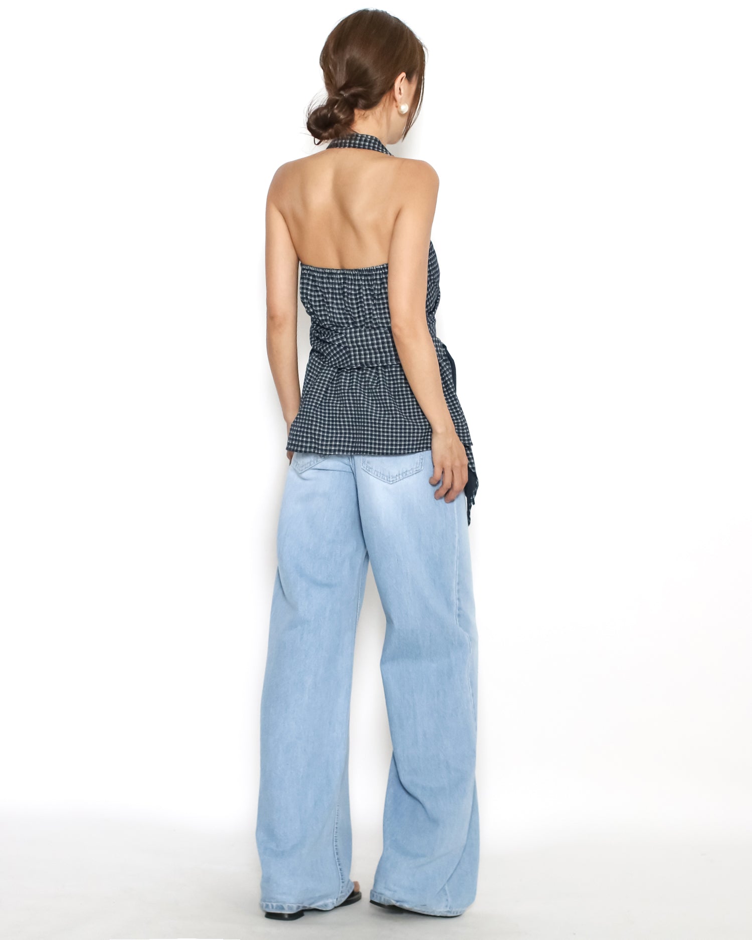 navy w/ ivory checkers wrap halter shirt vest *pre-order*