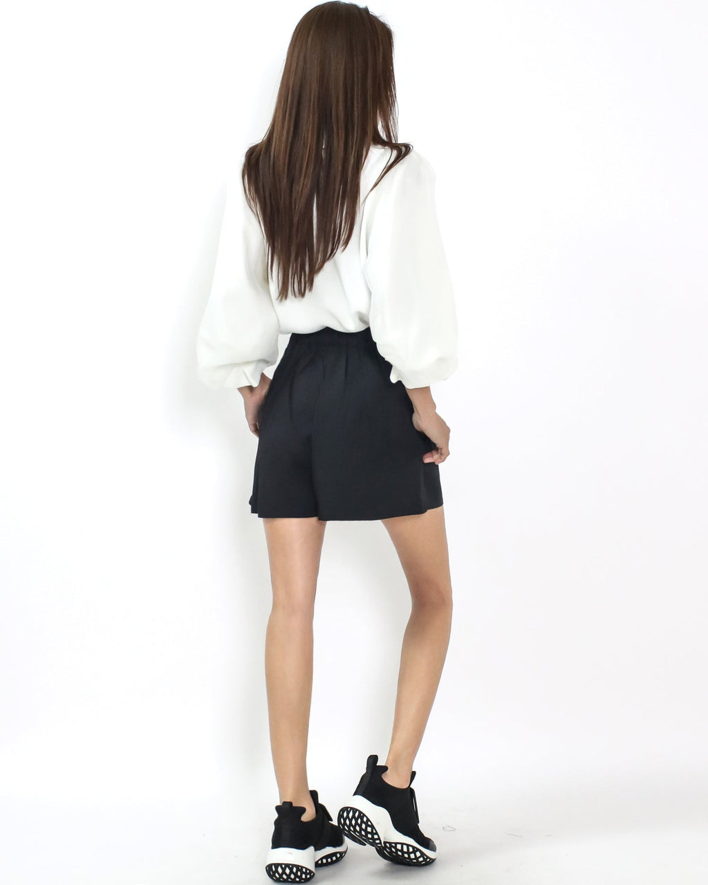 black pleats front slinky shorts *pre-order*