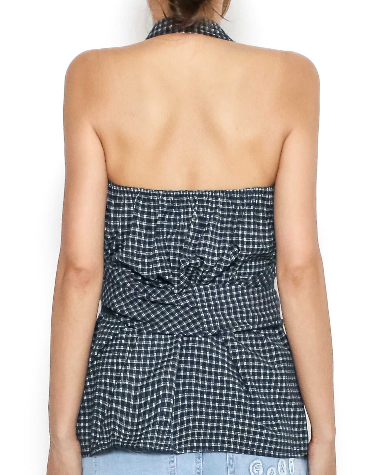 navy w/ ivory checkers wrap halter shirt vest *pre-order*