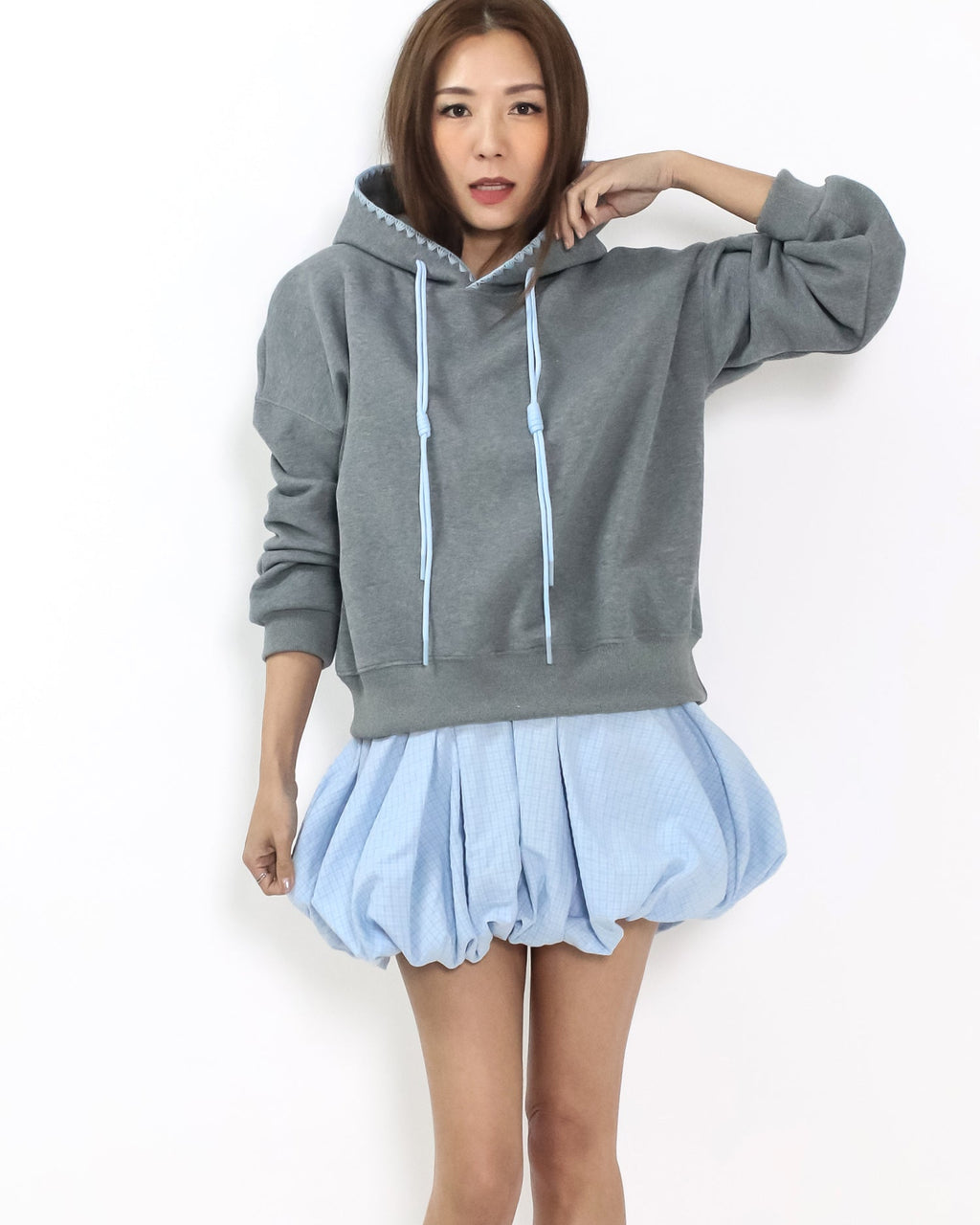 grey w/ blue strings hoodie sweatshirt *pre-order*