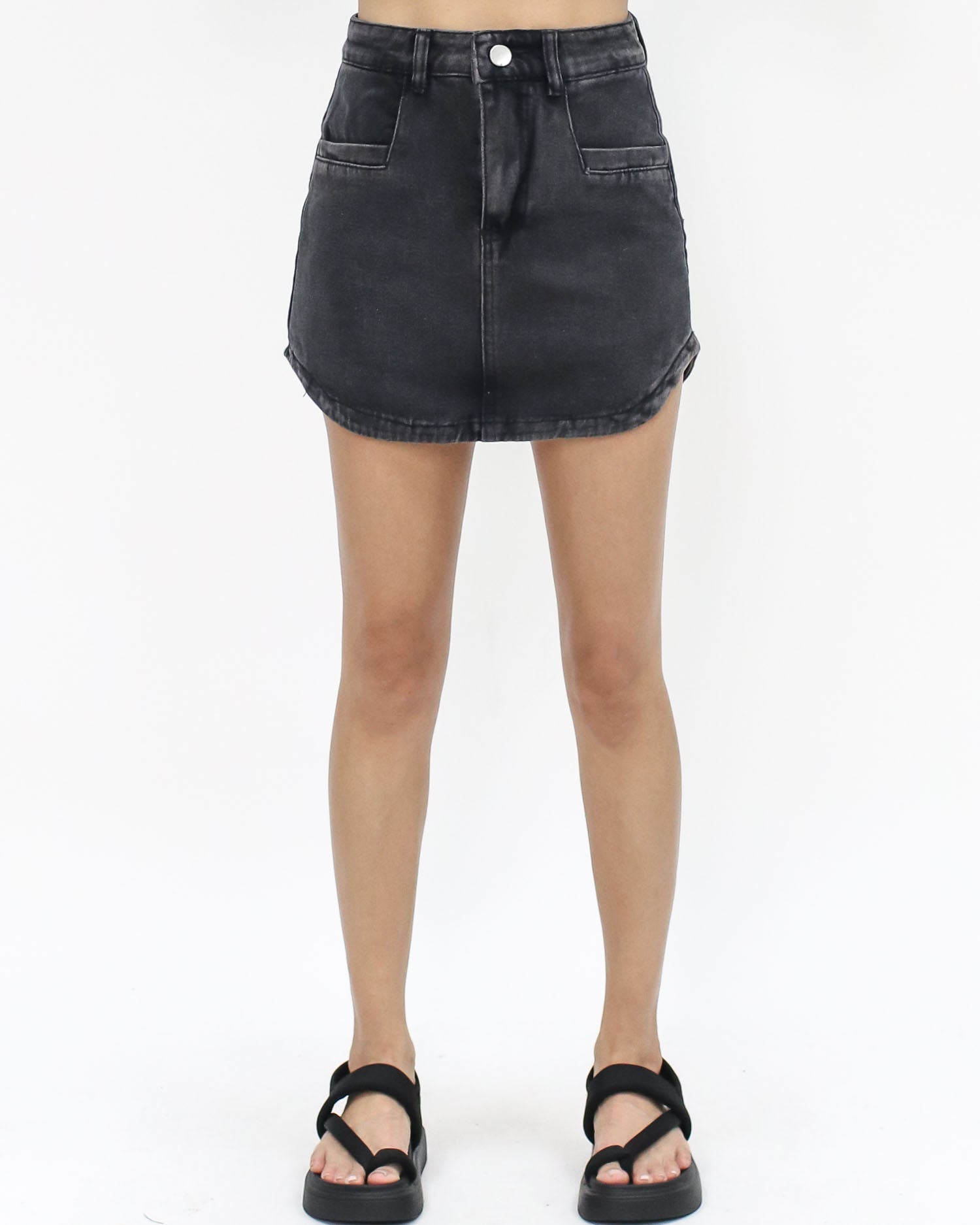 dark grey washed denim curve hem skort S / L