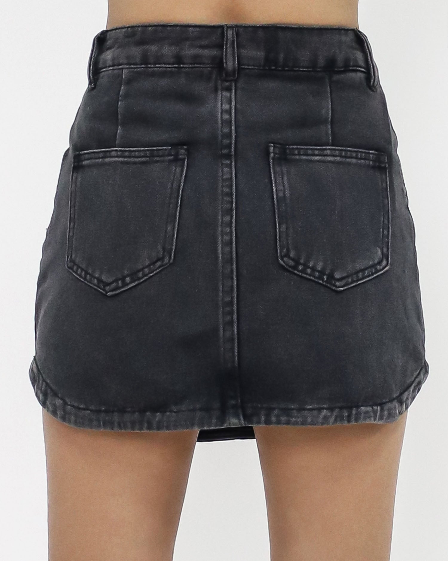 dark grey washed denim curve hem skort S / L