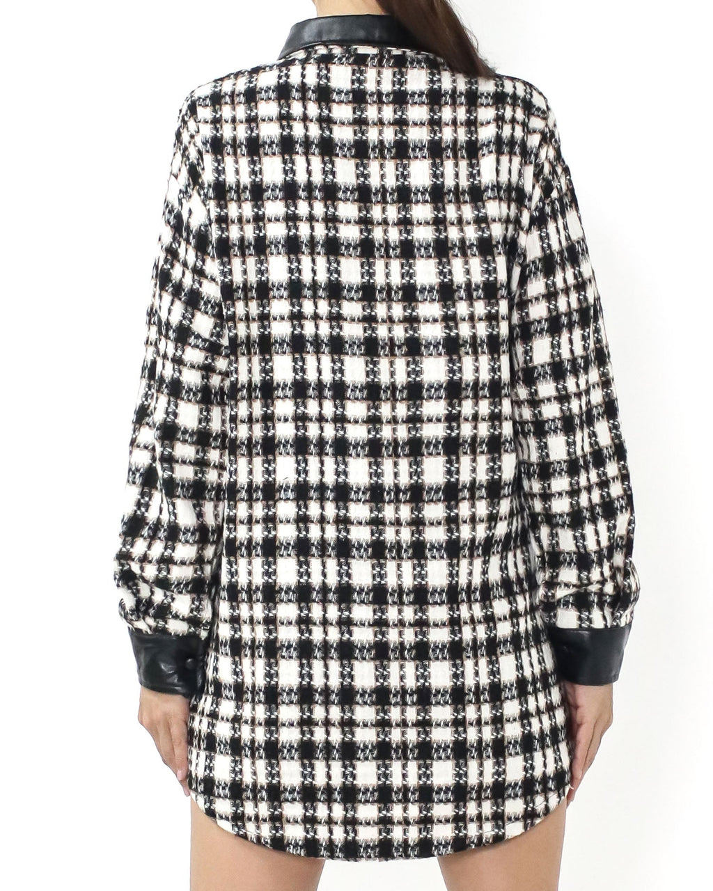 black & ivory checkers w/ PU leather contrast tweed shirt *pre-order*