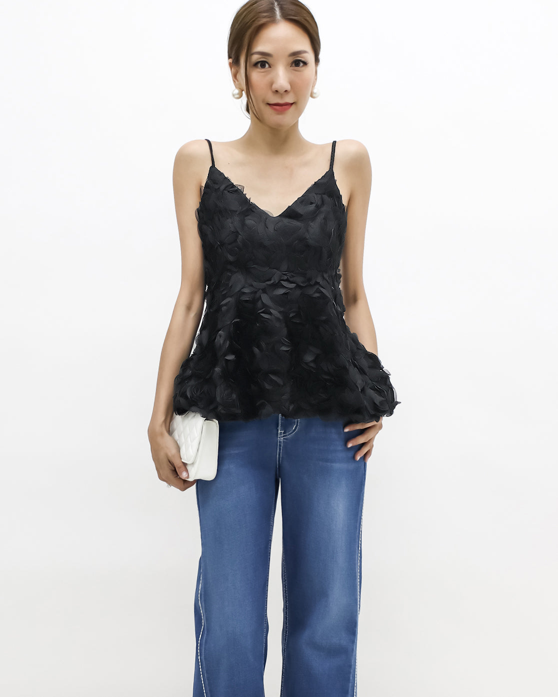 black mesh flowers strappy flare vest *pre-order*