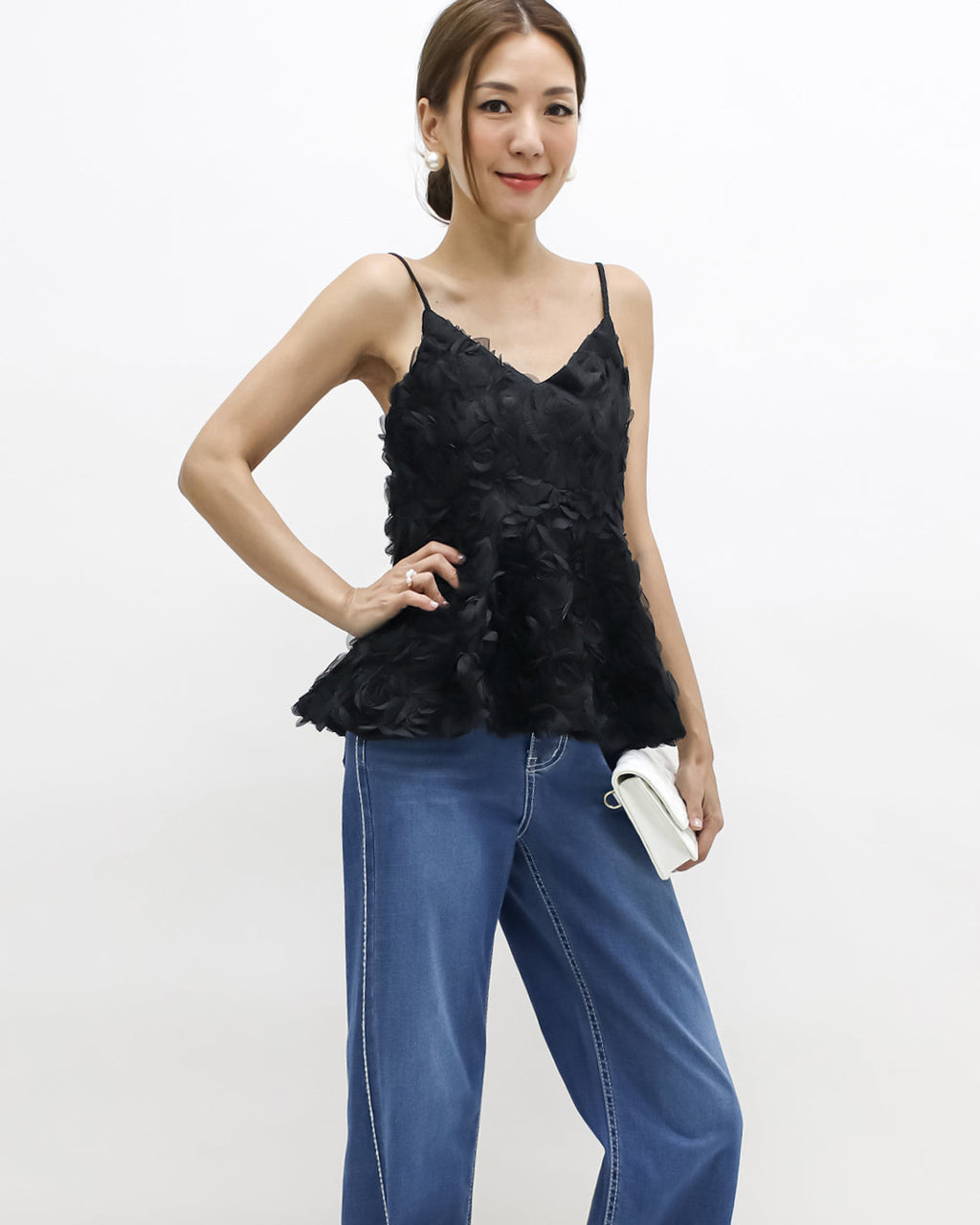 black mesh flowers strappy flare vest *pre-order*