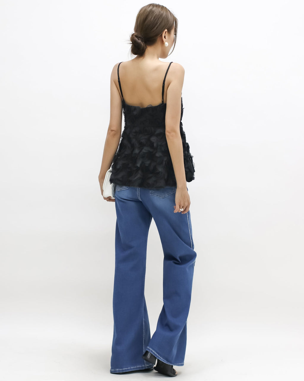 black mesh flowers strappy flare vest *pre-order*