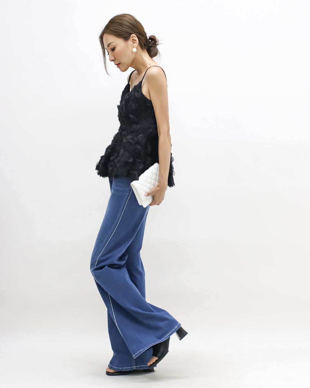 black mesh flowers strappy flare vest *pre-order*