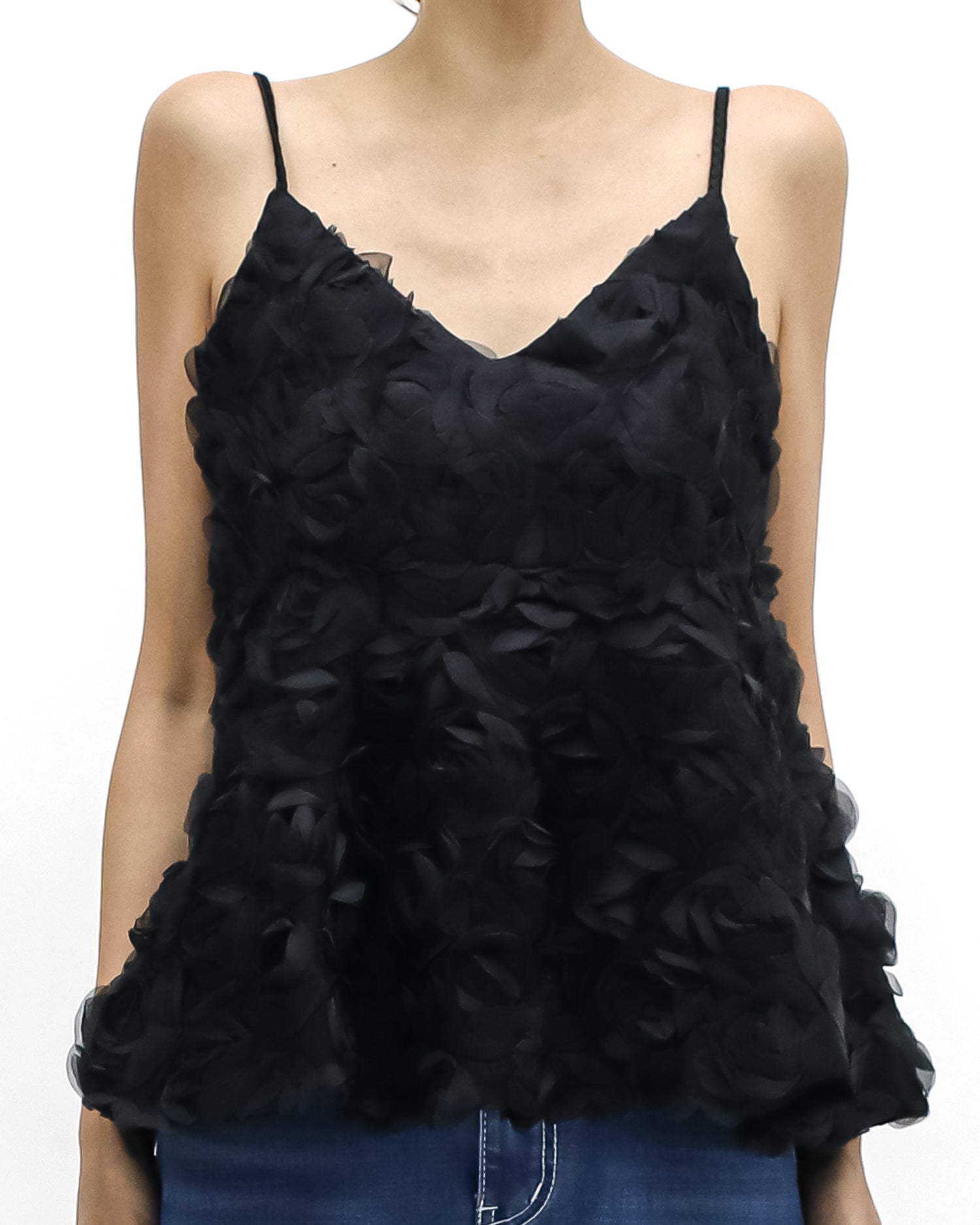 black mesh flowers strappy flare vest *pre-order*