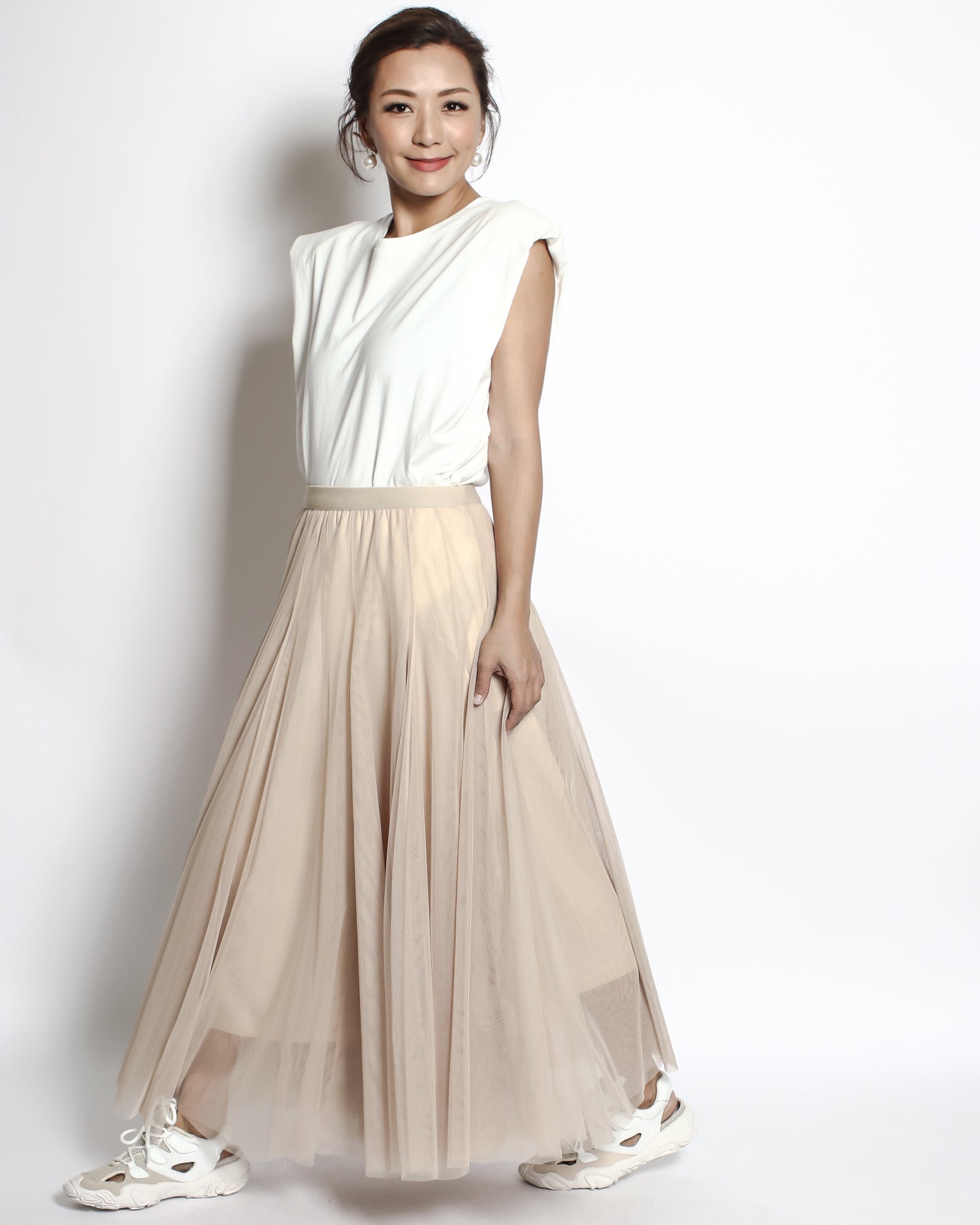 nude mesh longline skirt *pre-order*
