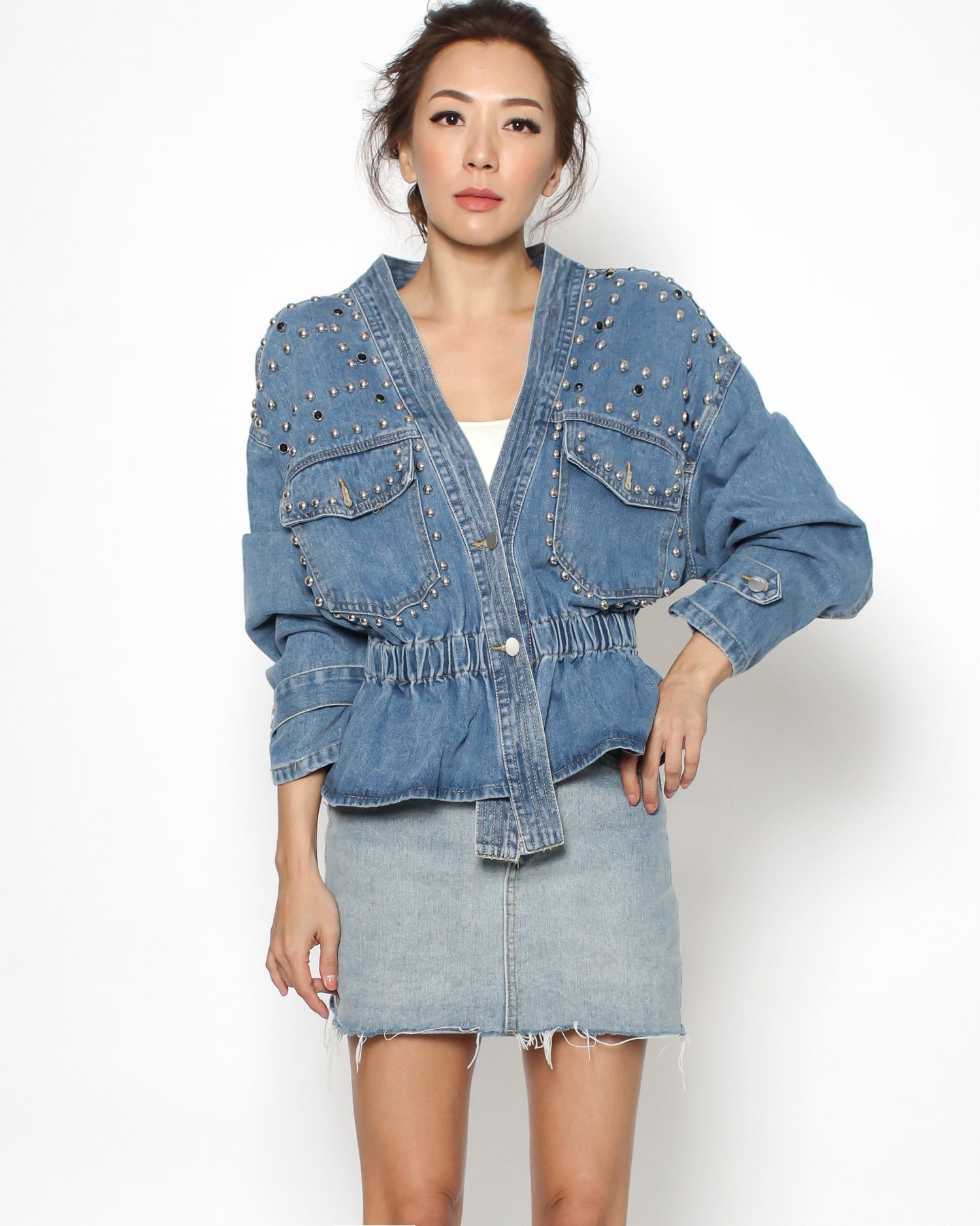 washed denim studded jacket *pre-order*