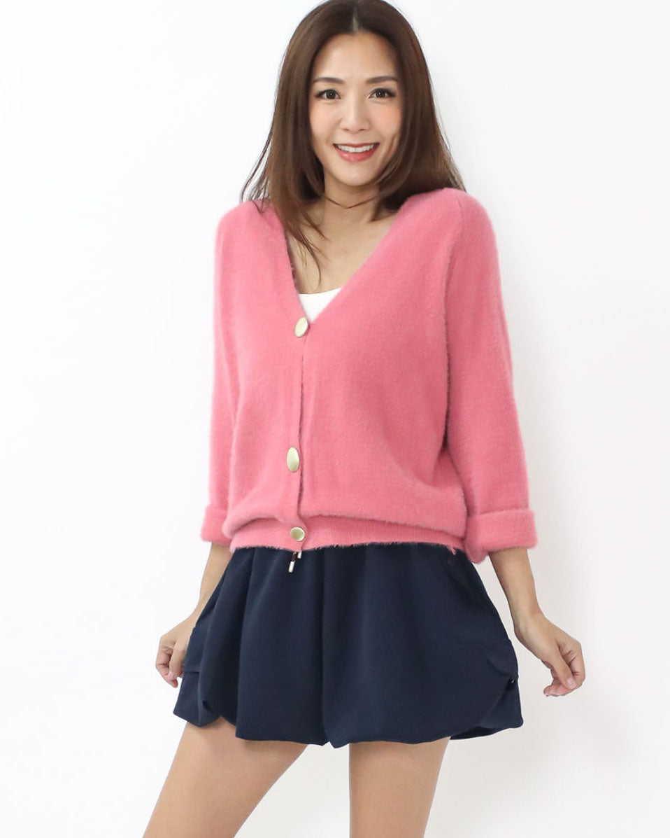 pink fluffy knitted cardigan *pre-order*