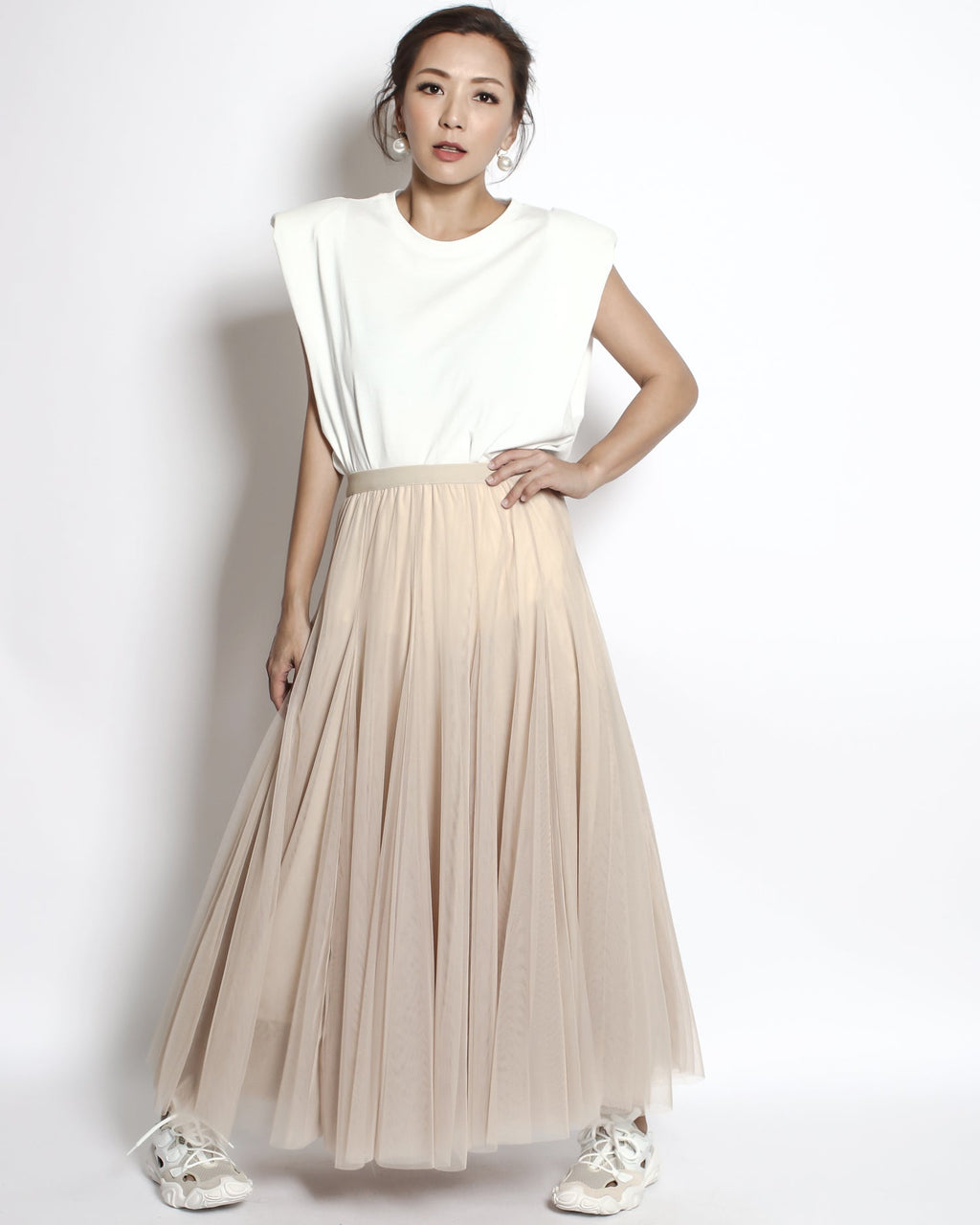 nude mesh longline skirt *pre-order*