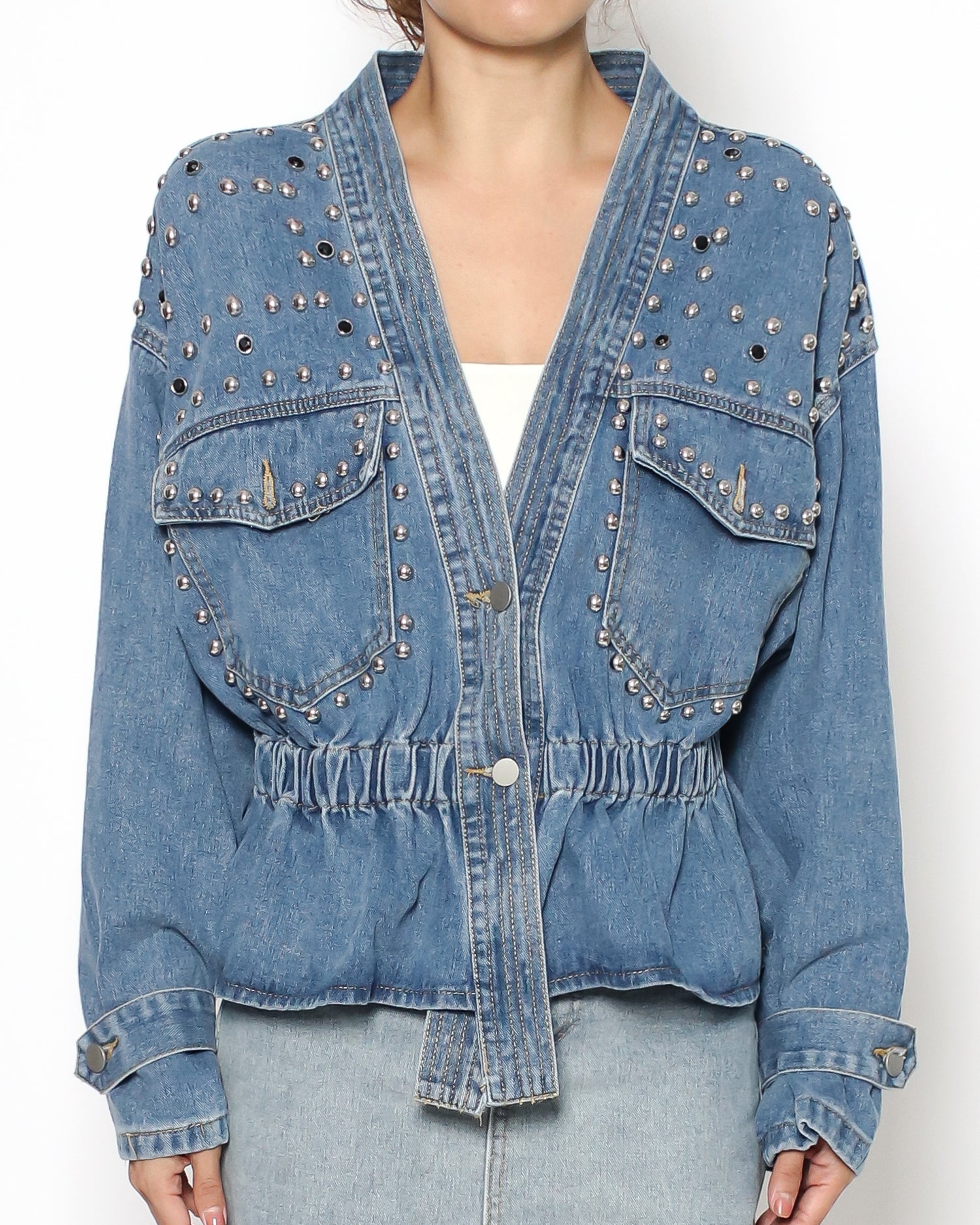 washed denim studded jacket *pre-order*