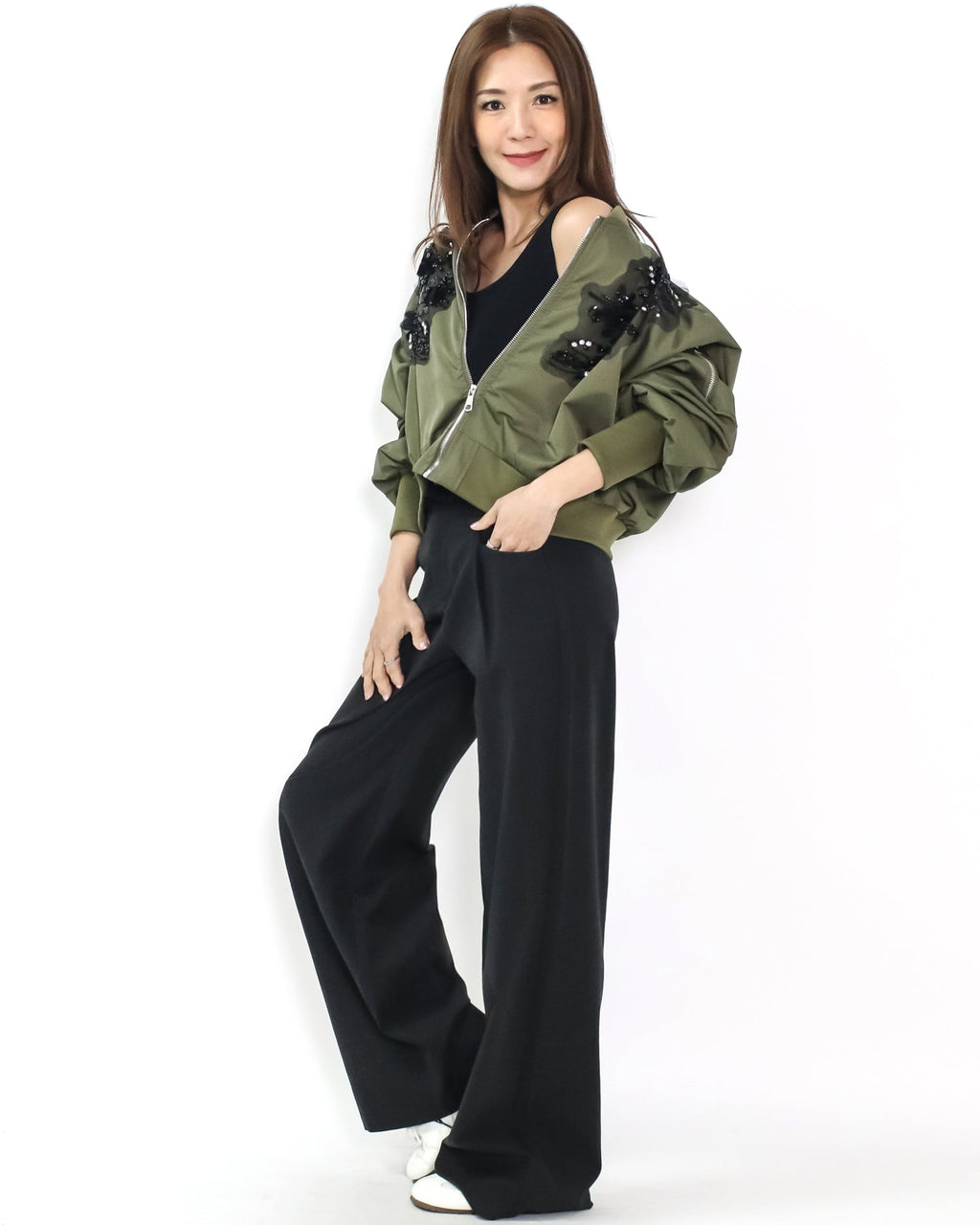 green w/ black mesh beads shoulders jacket *pre-order*