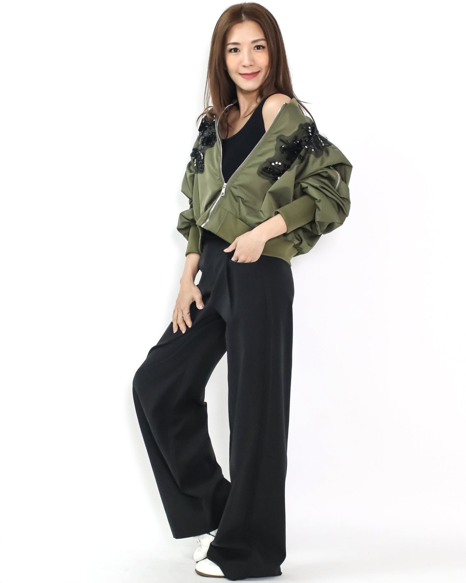 green w/ black mesh beads shoulders jacket *pre-order*