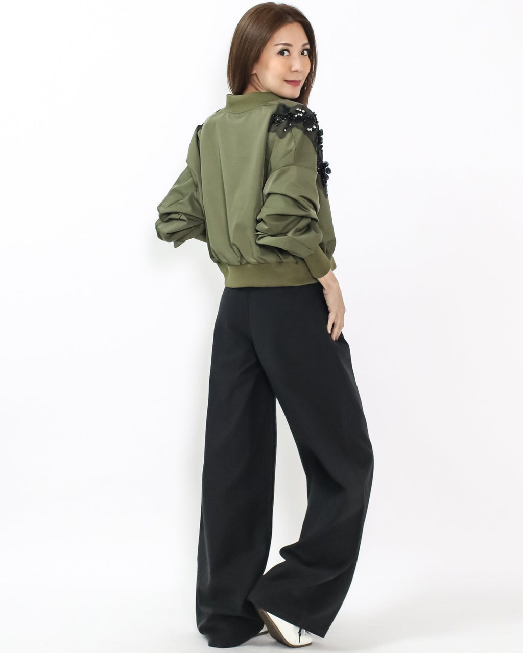 green w/ black mesh beads shoulders jacket *pre-order*